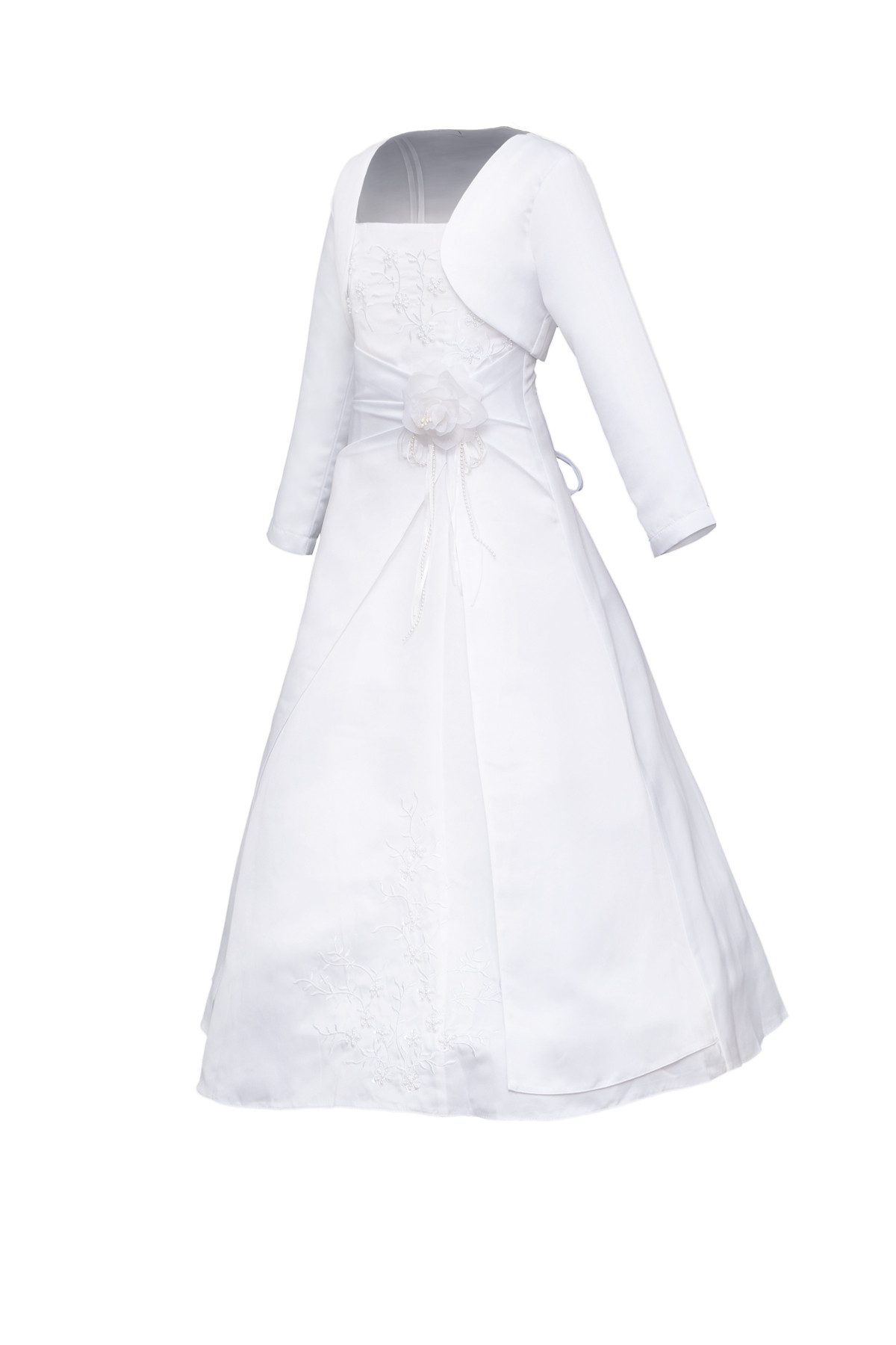 Märchenburg Satinkleid Kamelie-Kommunionkleid, Prinzessinnenkleid m. Bolero Jacke u. Reifrock KOMMUNIONKLEID