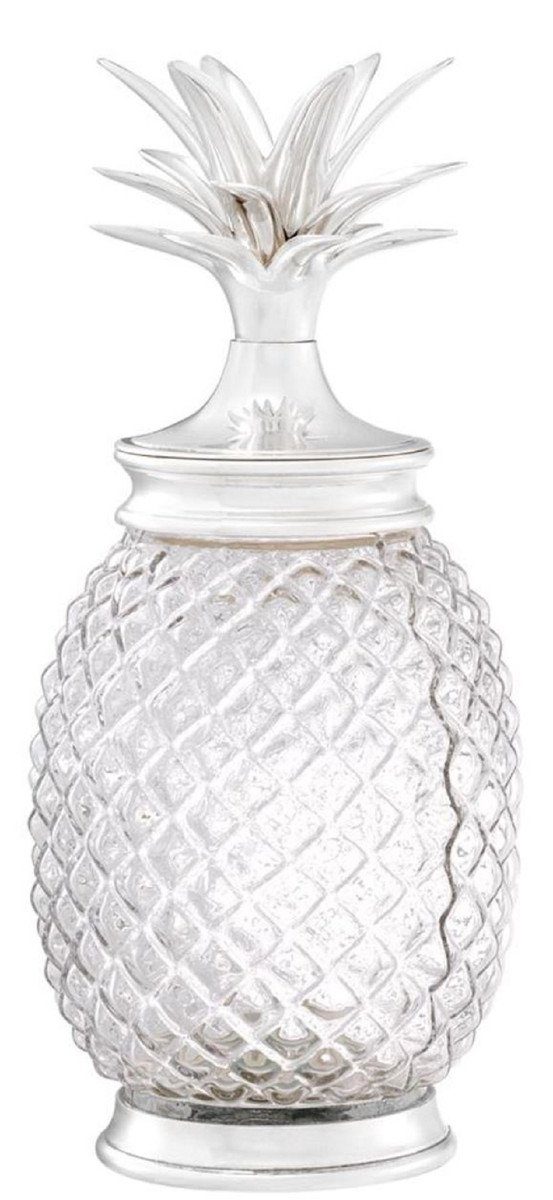 Casa Padrino Dekoobjekt Luxus Vorratsglas mit Deckel im Ananas Design Silber Ø 16,5 x H. 36,5 cm - Designer Deko Accessoires