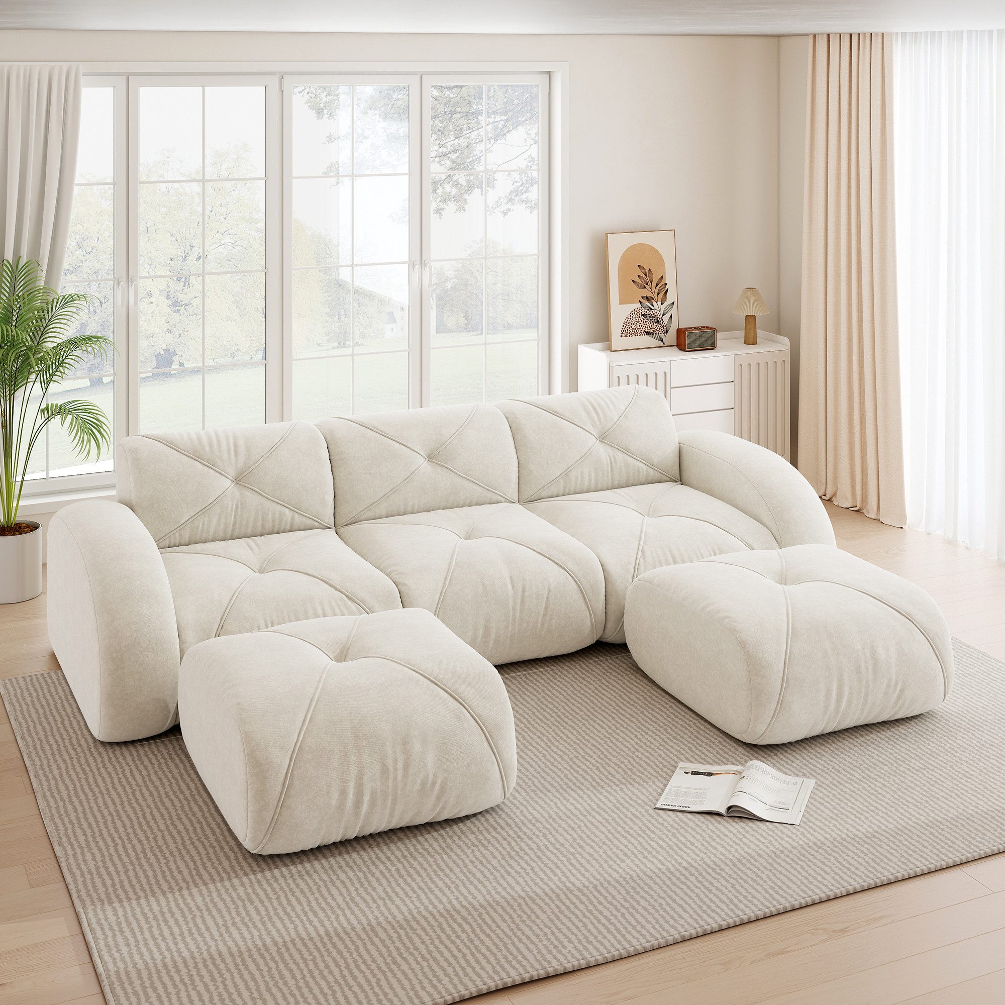 Odikalo Sofa Ecksofa Eckcouch mit Schlaffunktion, Modulares Sofa Chenille-Stoff, Rahmenloses Sofa, 32D-Schaumstoff hoher Dichte, geeignet für Wohnzimmer, rutschfestes Design, keine Montage erforderlich
