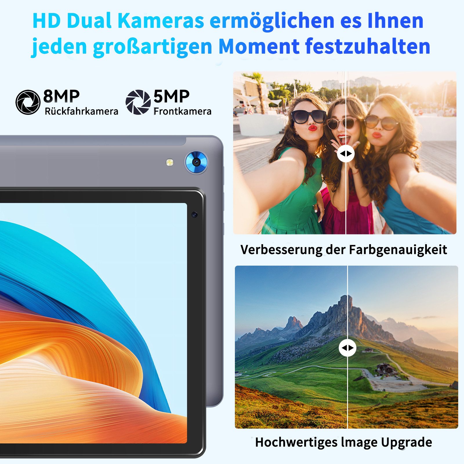 BUFO 10.1 Zoll Android, 4GB/6GB+128GB, 1280x800 HD, incl. Hülle Set Tablet (10", 128 GB, Android 15, Octa core mit Tastatur, Stift, Maus, Hülle, Kopfhörer, WiFi 6 BT 5)
