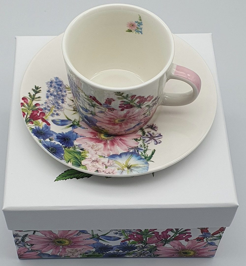 PPD Tasse PPD, Vögel, Blumen, Sommer, Kaffee Tasse / Espressotasse Set Motiv, 2-tlg., Porzellan, Trend Espresso Mug, Espressotasse aus New Bone China Füllmenge: 0,1 l, H 5,5cm, ø 6,3 cm, Blumenzucht, Sommer, Blumen, Motiv, Tee, kaffee Tasse Kollektion, Ideal als Geschenk