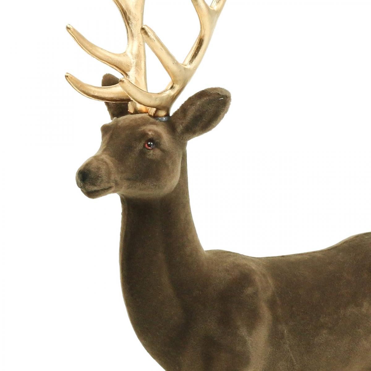Florists Products Weihnachtsmann Winterzauber Deko-Hirsch 46cm beflockt in Braun mit goldenem