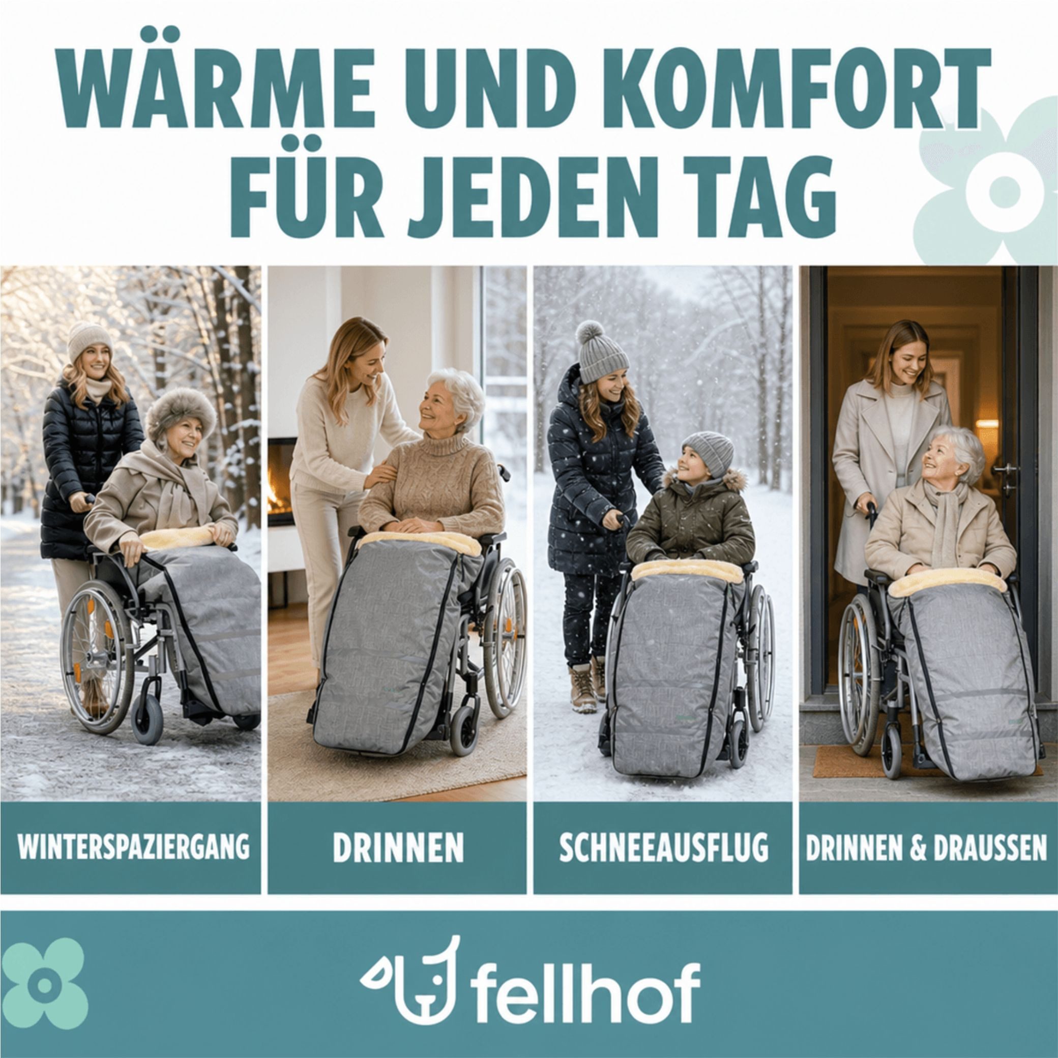 Kinderhaus Blaubaer Fußsack Rollstuhl Lammfell Fusssack black-melange TOP