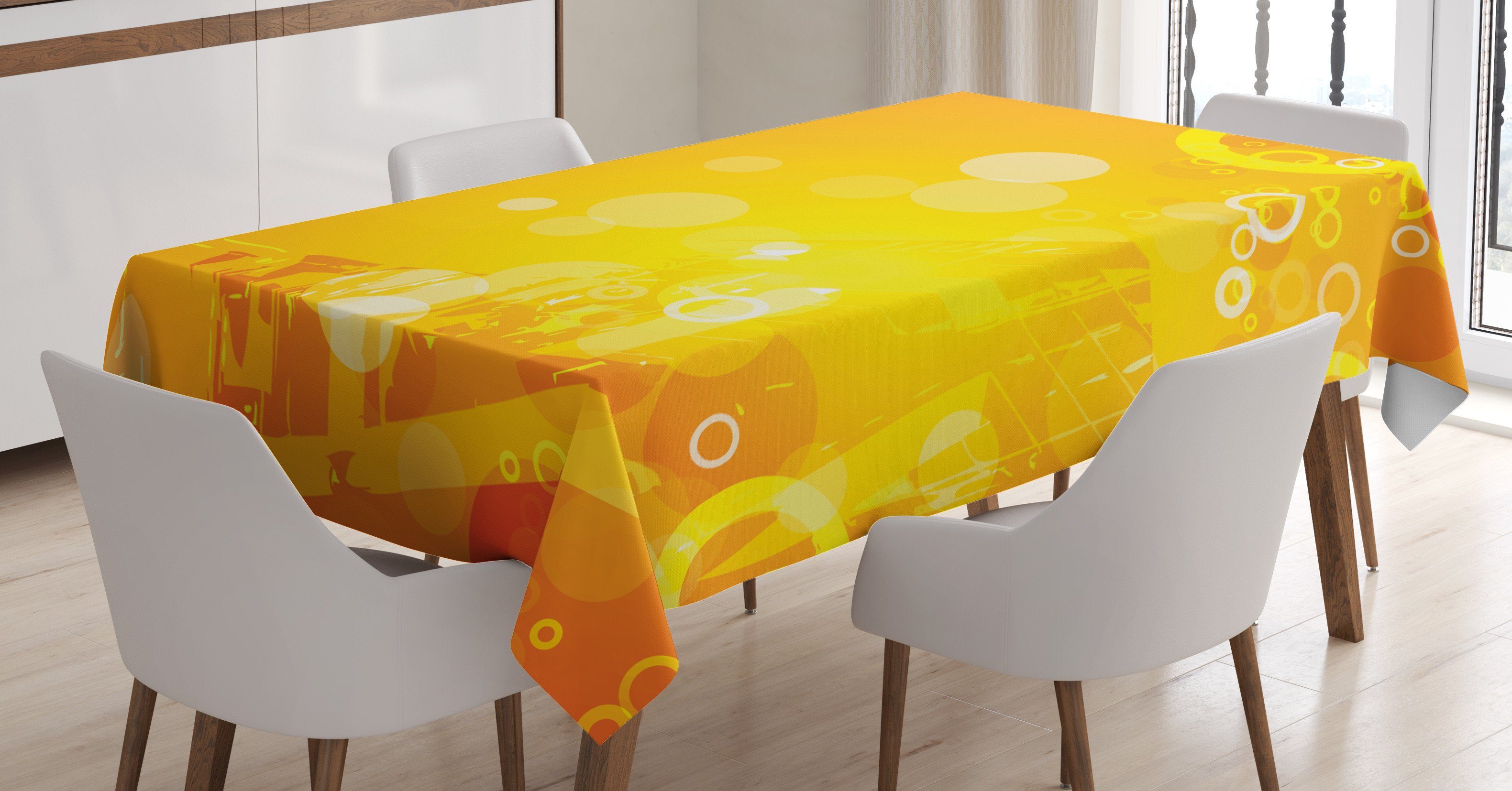 Abakuhaus Tischdecke Farbfest Waschbar Für den Außen Bereich geeignet Klare Farben, Orange Kreis-Punkte Sunburst