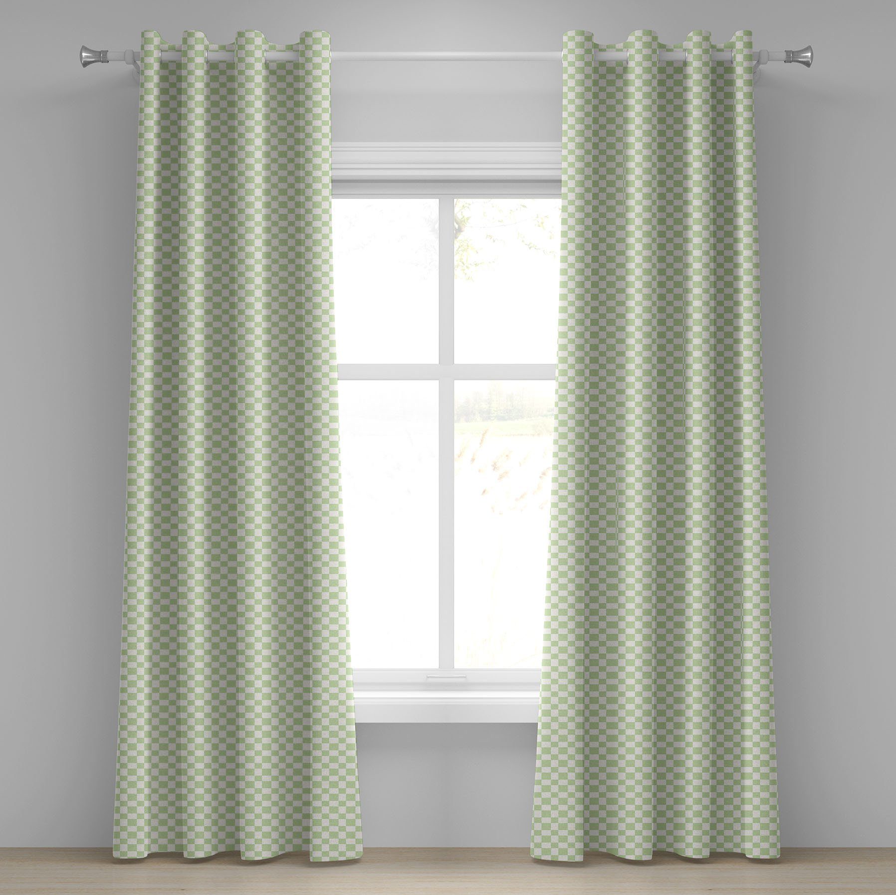 Gardine Dekorative 2-Panel-Fenstervorhänge für Schlafzimmer Wohnzimmer, Abakuhaus, Retro Big Little Squares Tile