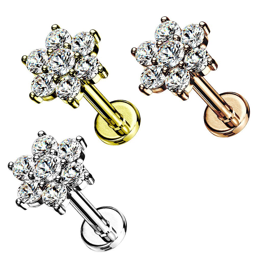 Taffstyle Piercing-Set Tragus Labret Ohr Stecker Piercing flach Zirkonia Blume Rosegold 6mm (Helix Rook Lobe Daith Conch Orbital Snug Ohrring Piercing), Helix Innengewinde Ohrstecker Ohrpiercing Cartilage Knorpel Ohr Tragus