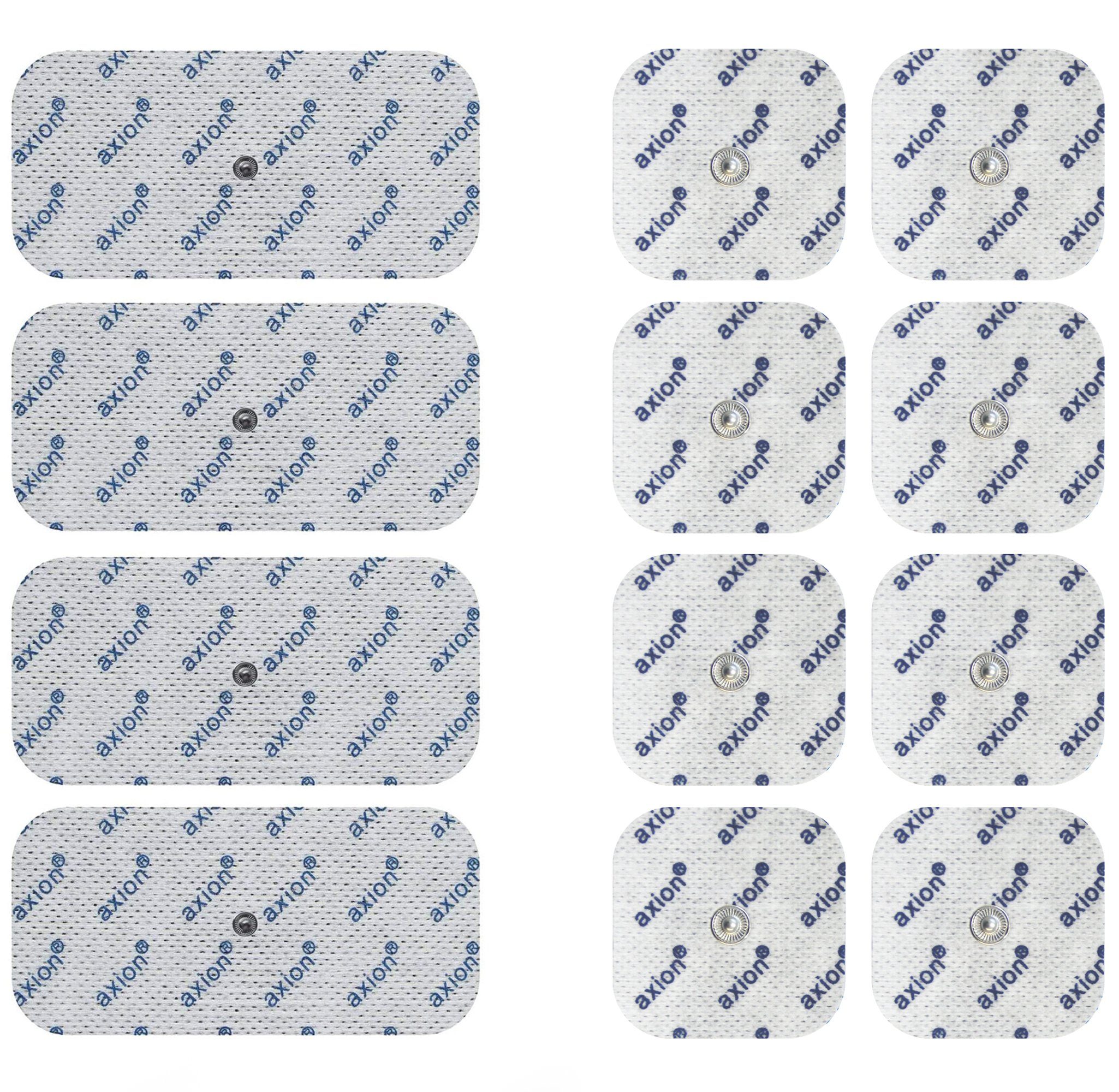 Axion Elektrodenpads passend zu Grundig, Sanitas, Beurer- selbstklebend, 12 St.,Set 10x5cm-4x, 5x5cm-8x, 3.5mm Druckknopf