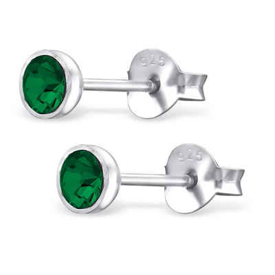 BUNGSA Ohrring-Set Ohrstecker Kristall grün 4mm aus 925 Silber Damen (1 Paar (2 Stück), 2-tlg), Ohrschmuck Ohrringe
