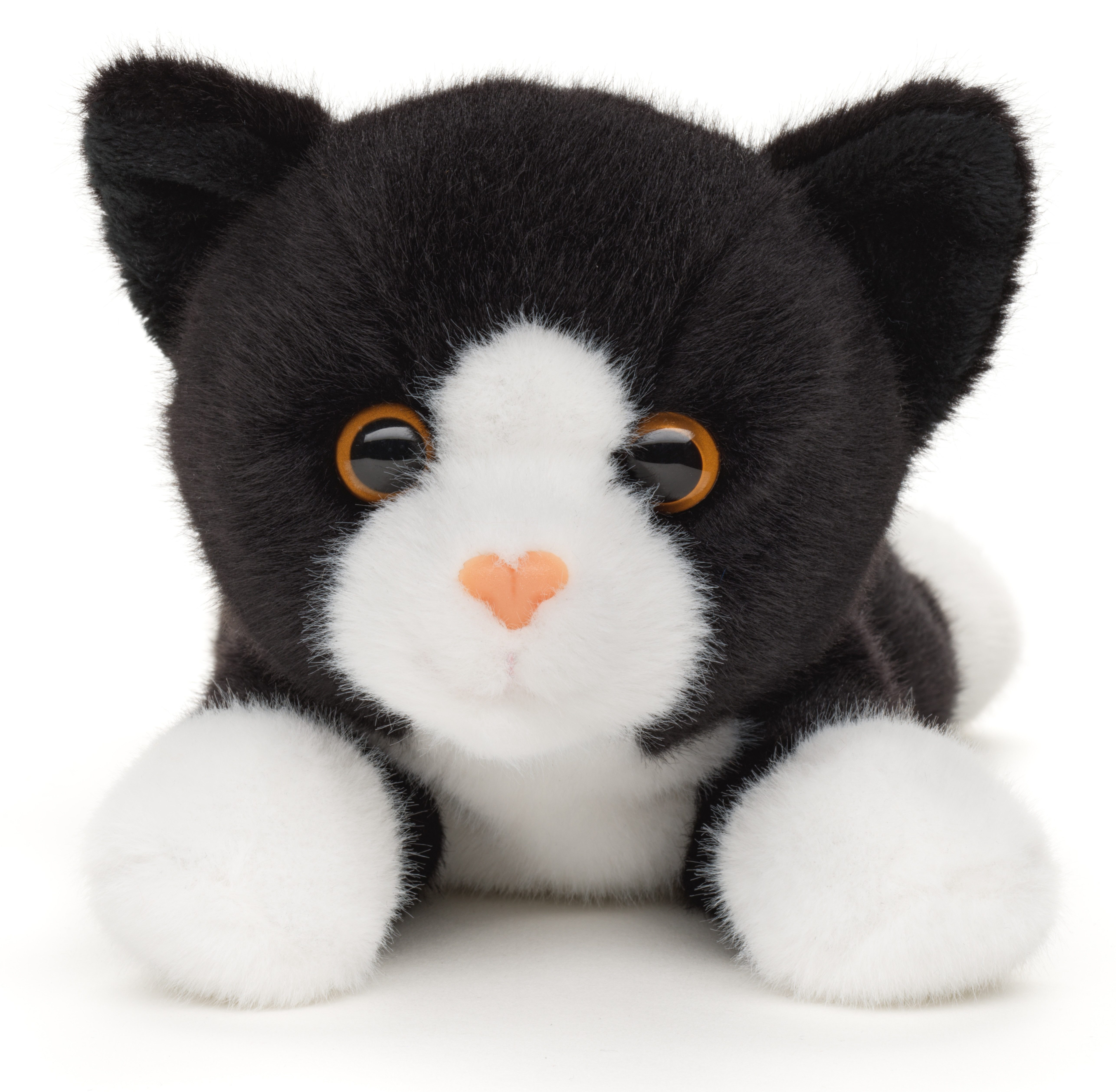 Uni-Toys Kuscheltier Katze schwarz-weiß, liegend - 20 cm (Длина) - Plüschtier, zu 100 % recyceltes Füllmaterial