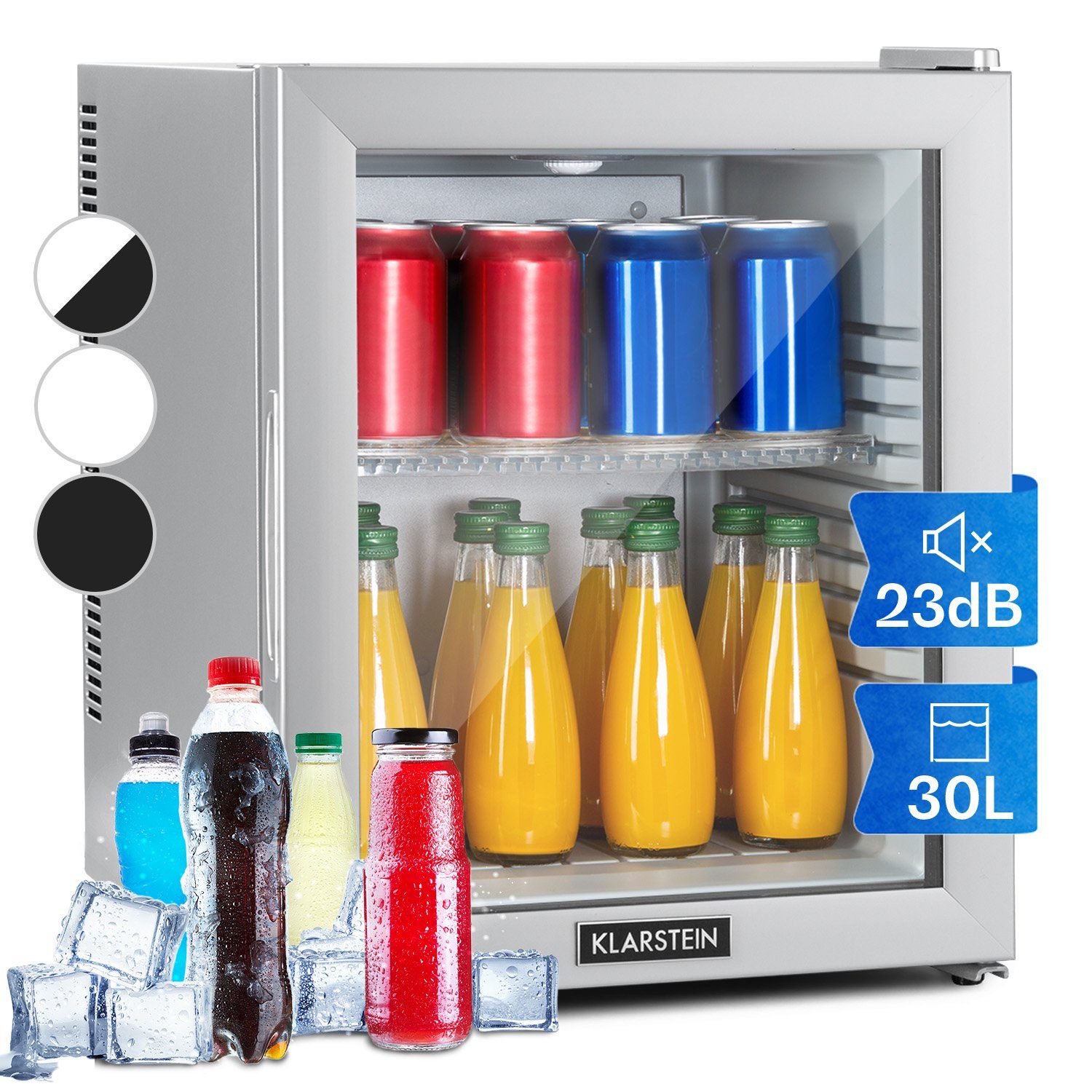 Klarstein Table Kühlschrank Gefrierfach Getränkekühlschrank 10035226A, 38 cm Minikühlschrank breit, hoch, HEA-Brooklyn-36Slb Glastür cm Top 47 ohne Hausbar