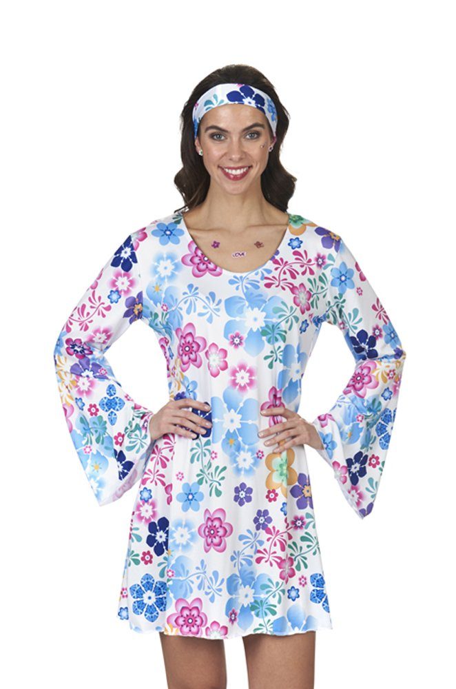 andrea-moden Hippie-Kostüm Hippie Kostüm Lovely für Damen - Weiß Buntes 60er 70er Jahre Kleid