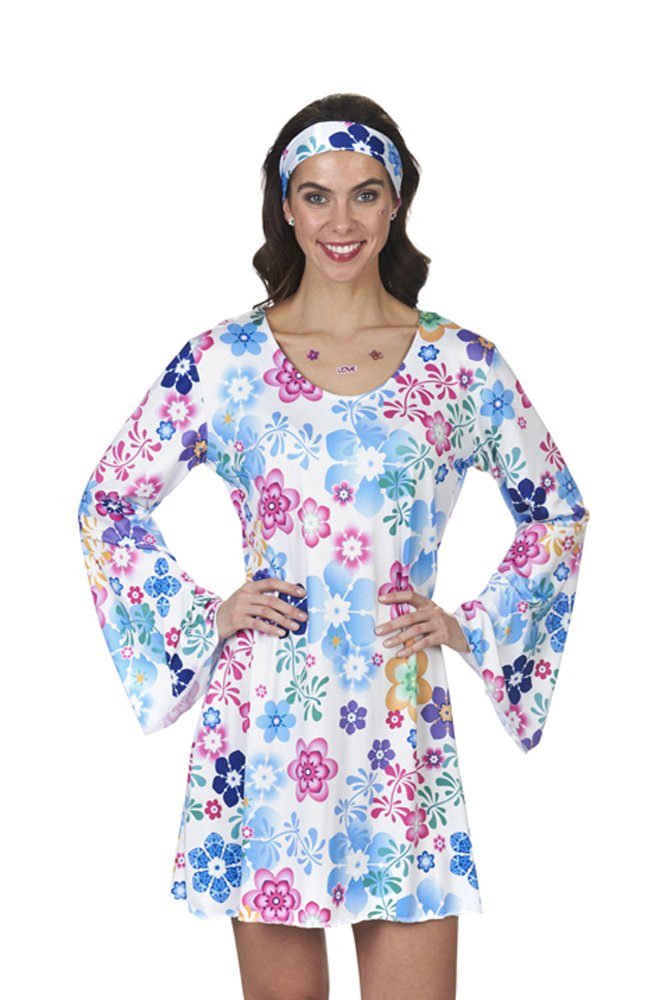 andrea-moden Hippie-Kostüm Hippie Kostüm Lovely für Damen - Weiß Buntes 60er 70er Jahre Retro Kleid