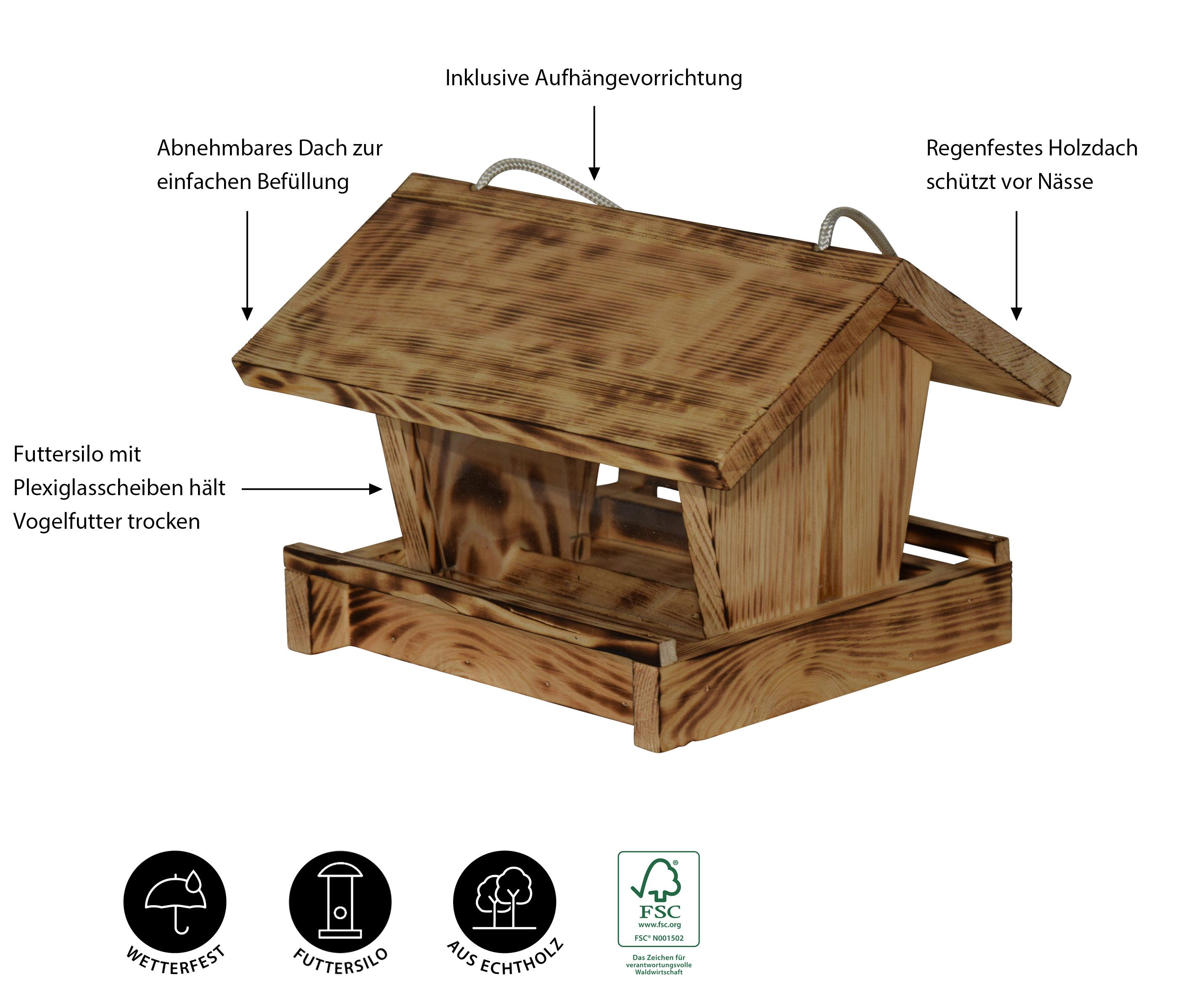 Dehner Vogelhaus Linn, Kiefernholz, ca. 27 x 18 x 20.5 cm, natur