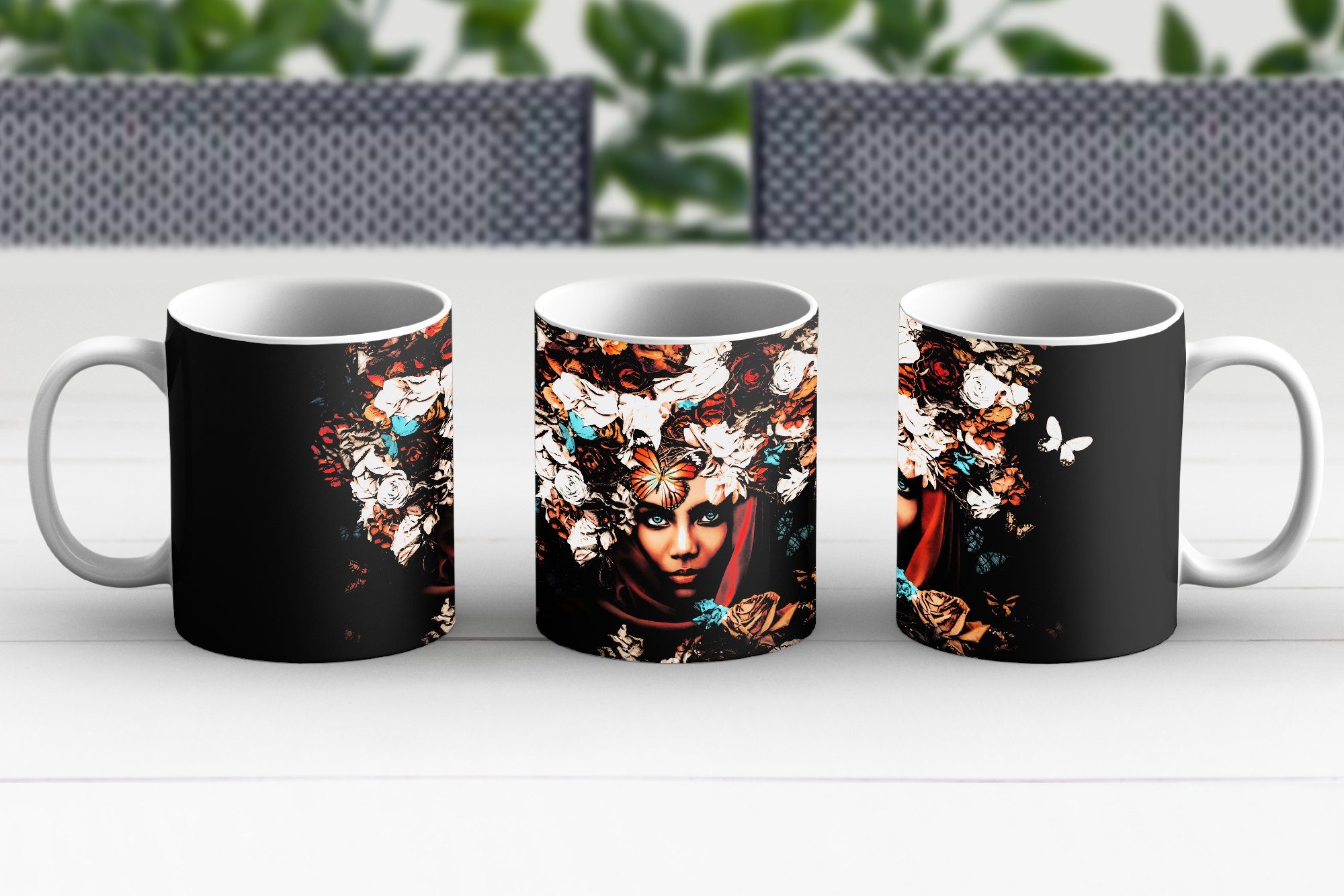- Kaffeetassen, Kopftuch, Teetasse, Becher, Teetasse, MuchoWow Geschenk Blumen - Keramik, Schmetterling Tasse Frauen -
