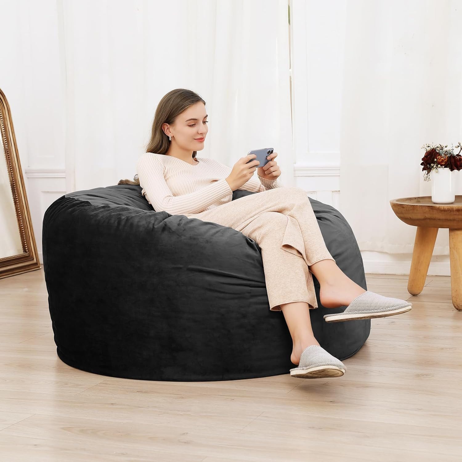 GarveeMore Sitzsack Sessel Bodensessel Beanbag aus Velvet 120x120x70cm
