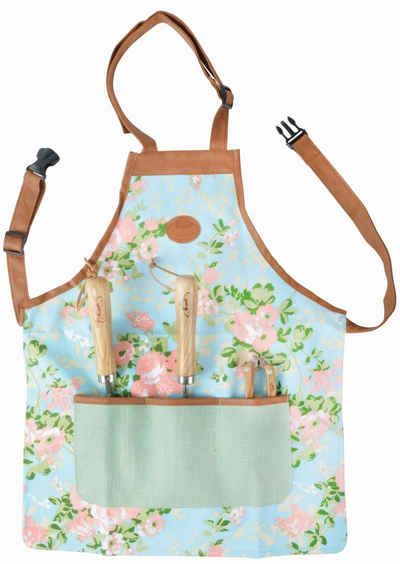 esschert design Werkzeugtasche, Gartenschürze mit Jute Tasche, Rosendruck
