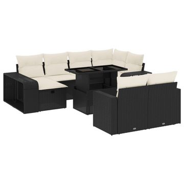 vidaXL Gartenlounge-Set 11-tlg. Garten-Sofagarnitur mit Kissen Schwarz Poly Rattan, (1-tlg)