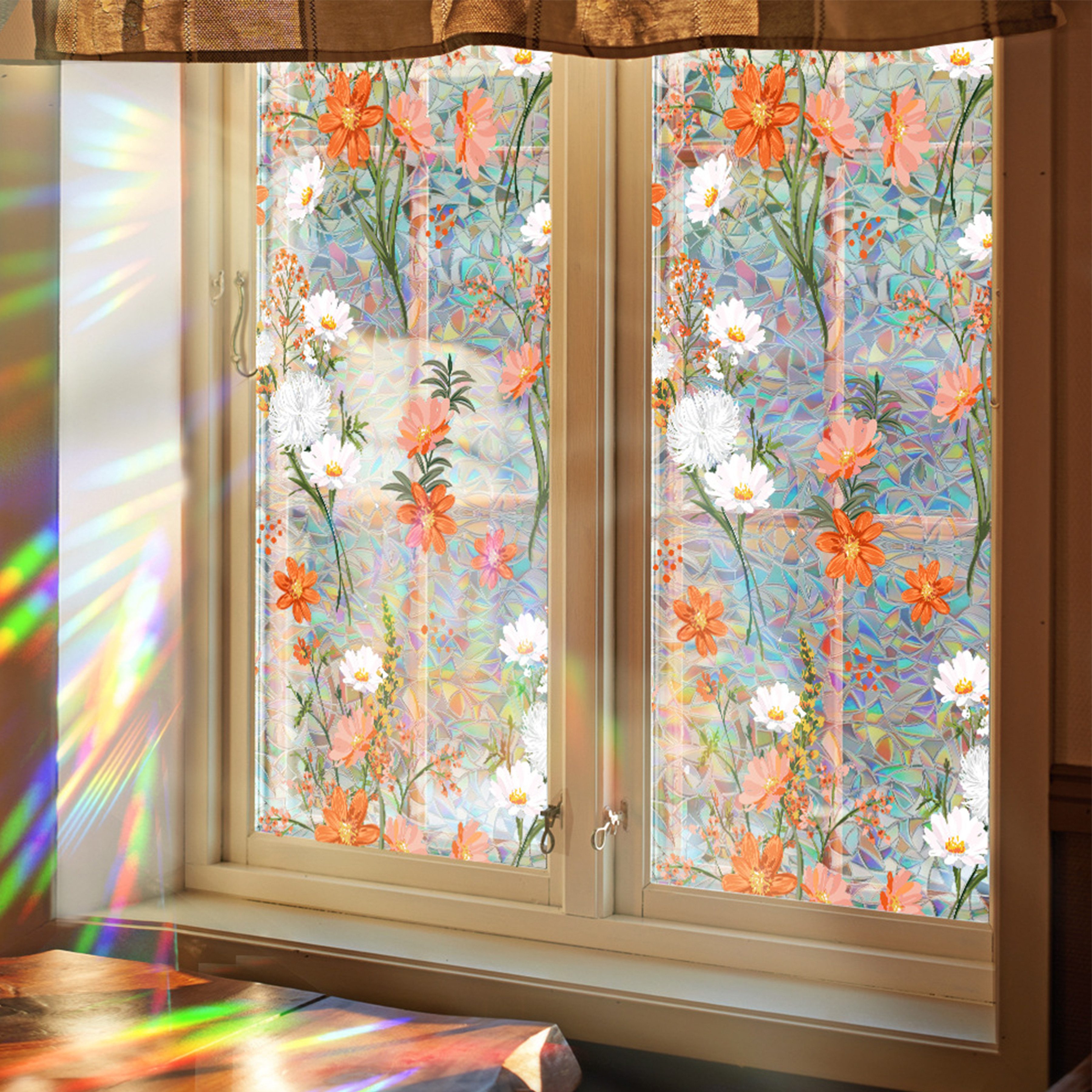 GarveeMore Fenstersticker Blumen Fensterfolie,Statisch haftendes Glasabziehbild,Nicht klebend, 43X100CM Bunte Aufkleber, abnehmbare Tür Film Fensterabdeckung Badezim