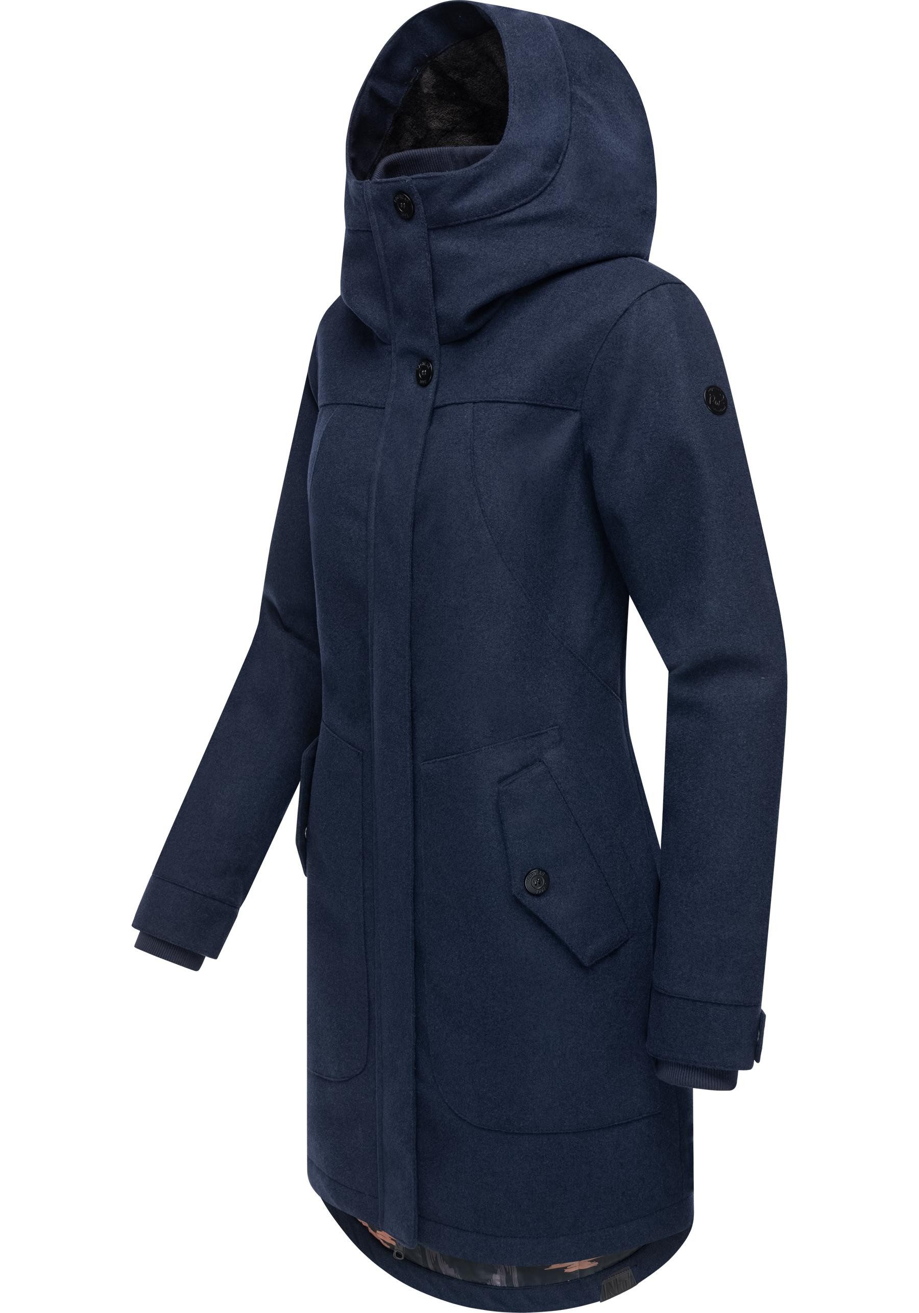 Ragwear Wintermantel Jannisa Coat Klassischer Damen Kurzmantel mit Kapuze