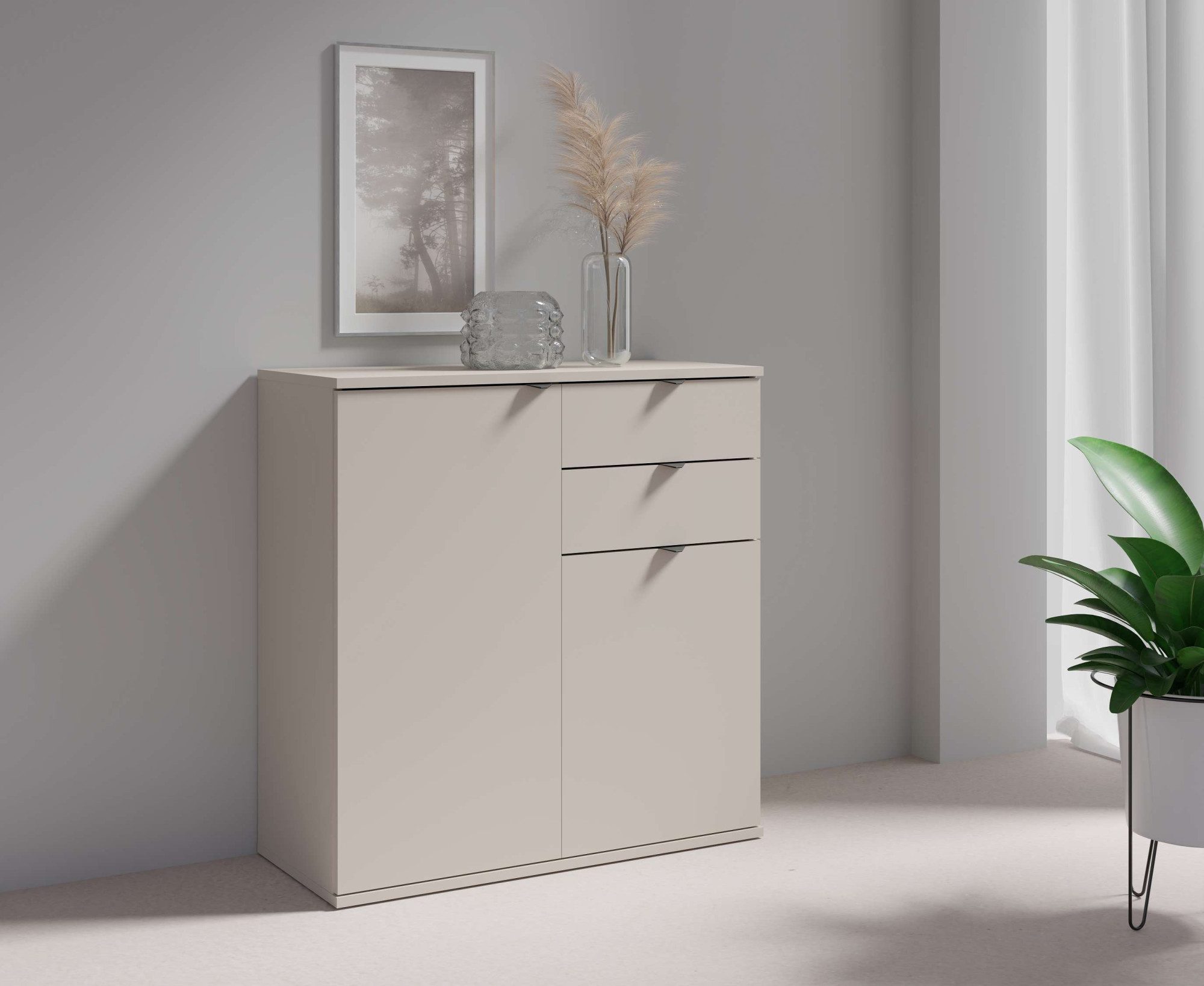 OTTO home Kommode THALIAANA Sideboard mit 2 Türen und 2 Schubladen, Breite 80 cm, Schrank in 3 Farben erhältlich, schwarze Metallgriffe, viel Stauraum