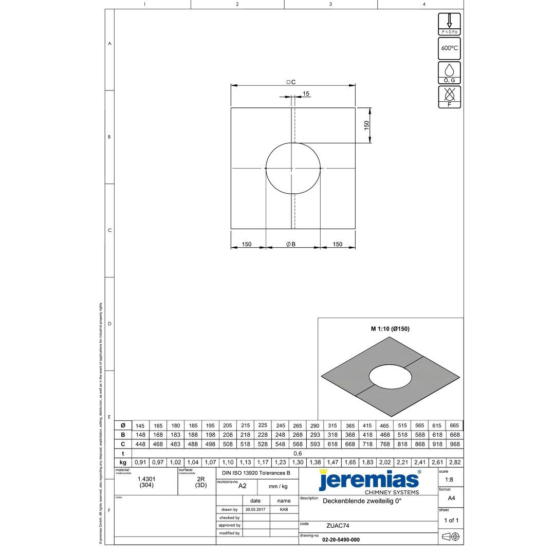 Jeremias Schornstein DW-ECO 2.0 Ø 180 mm - Wand-/Deckenblende zweiteilig 0°, Ø 180 mm