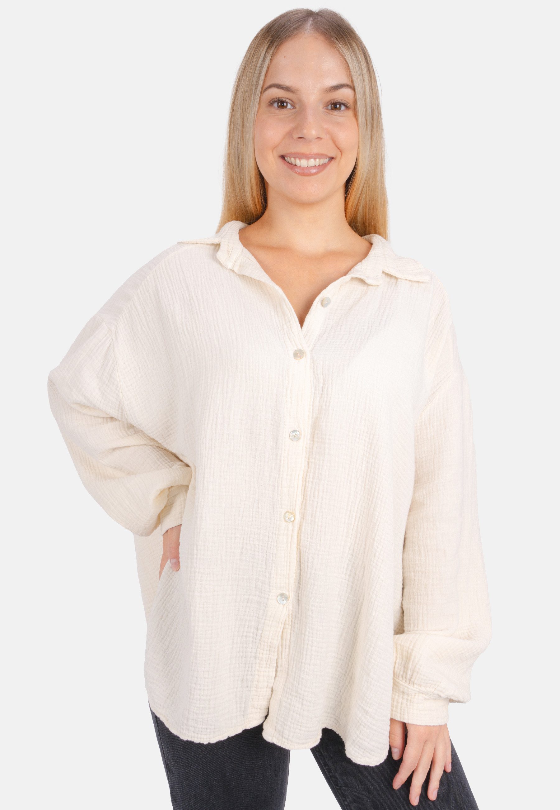 Seasons of April Hemdbluse Oversized Musselinbluse Sasha (1-tlg) Kurze Muss günstig online kaufen