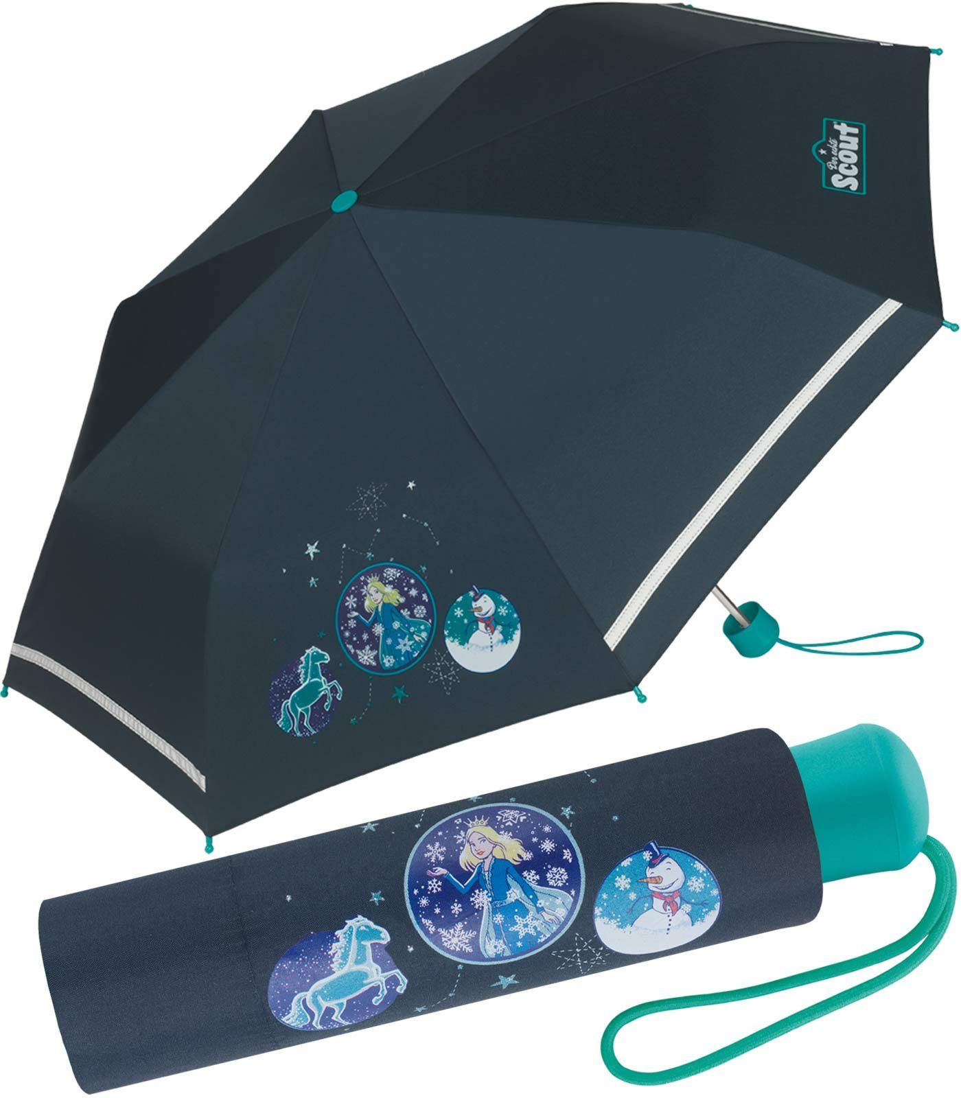 Scout Taschenregenschirm Mini Kinderschirm reflektierend bedruckt, extra leicht für Kinder gemacht