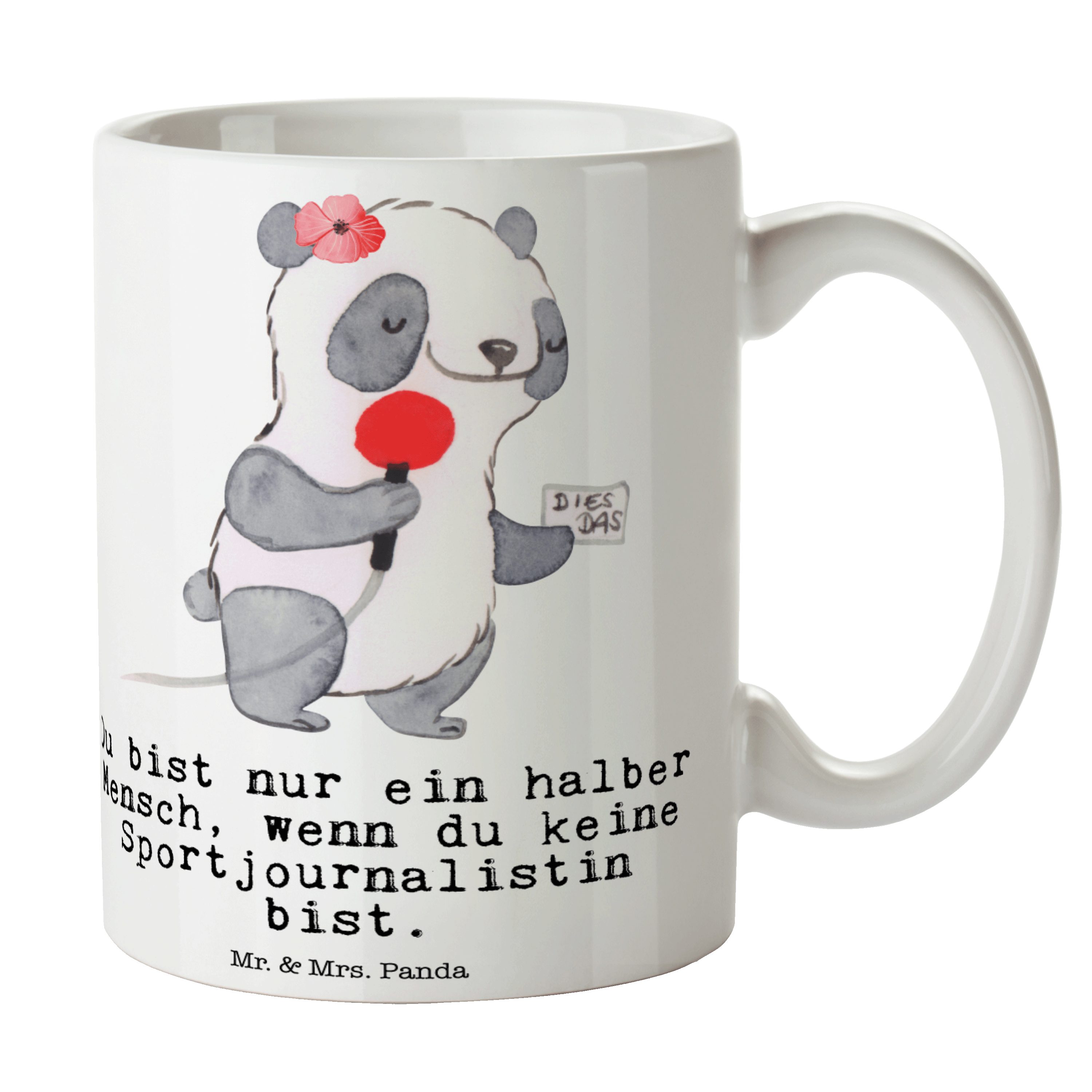 Mr. & Mrs. Panda - Tasse, Geschenk Weiß mit Geschenk, Herz Reporte, - Sportjournalistin Tasse Keramik