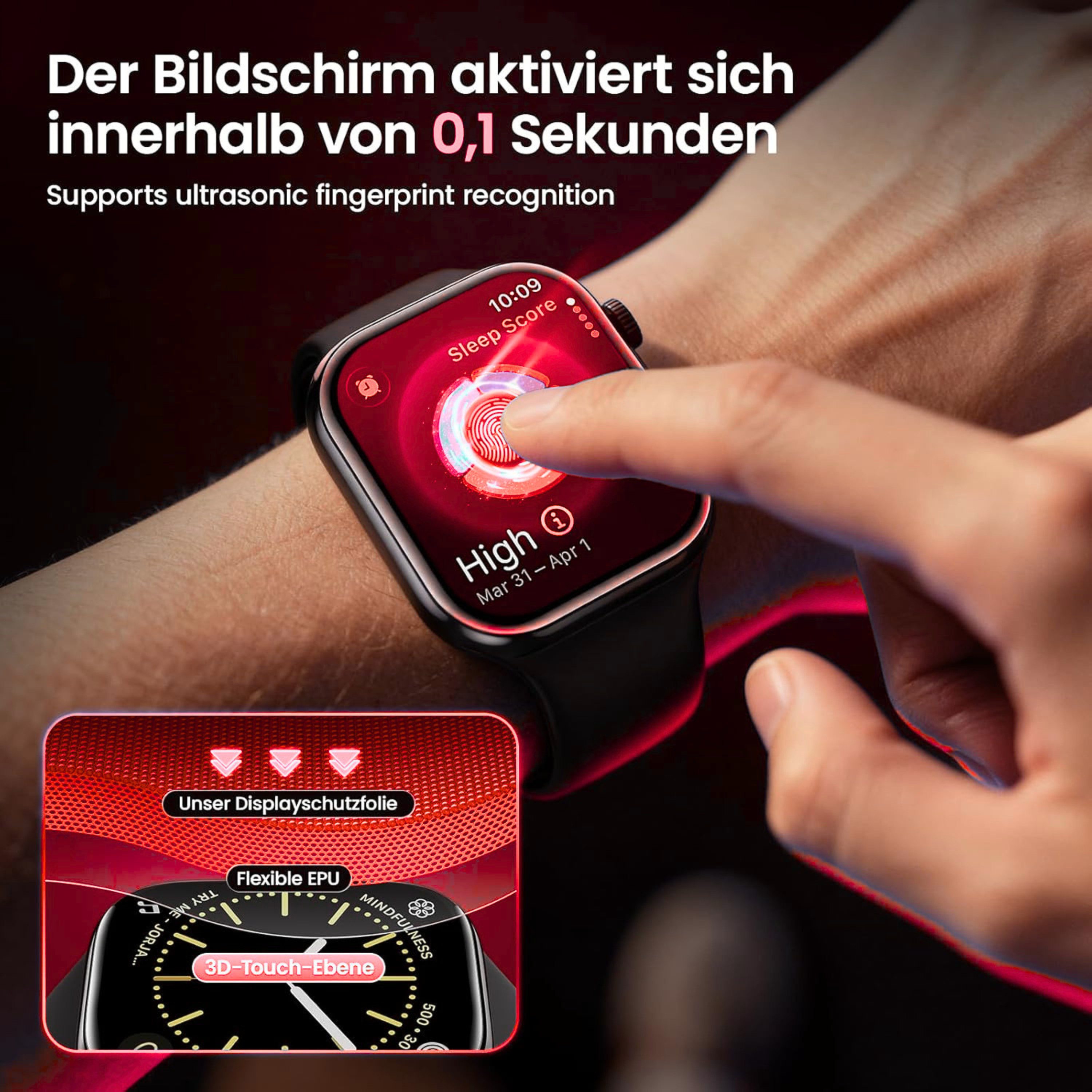 RUHE Displayschutzfolie für Apple Watch Displayschutz Schutzfolie Serie 9/8/7/SE3/SE2/SE/6/5/4 für Apple Watch SE3/2 - 44mm, Packung, 1 Stück, Staub- & Blasenfr – Bild 2 von 5