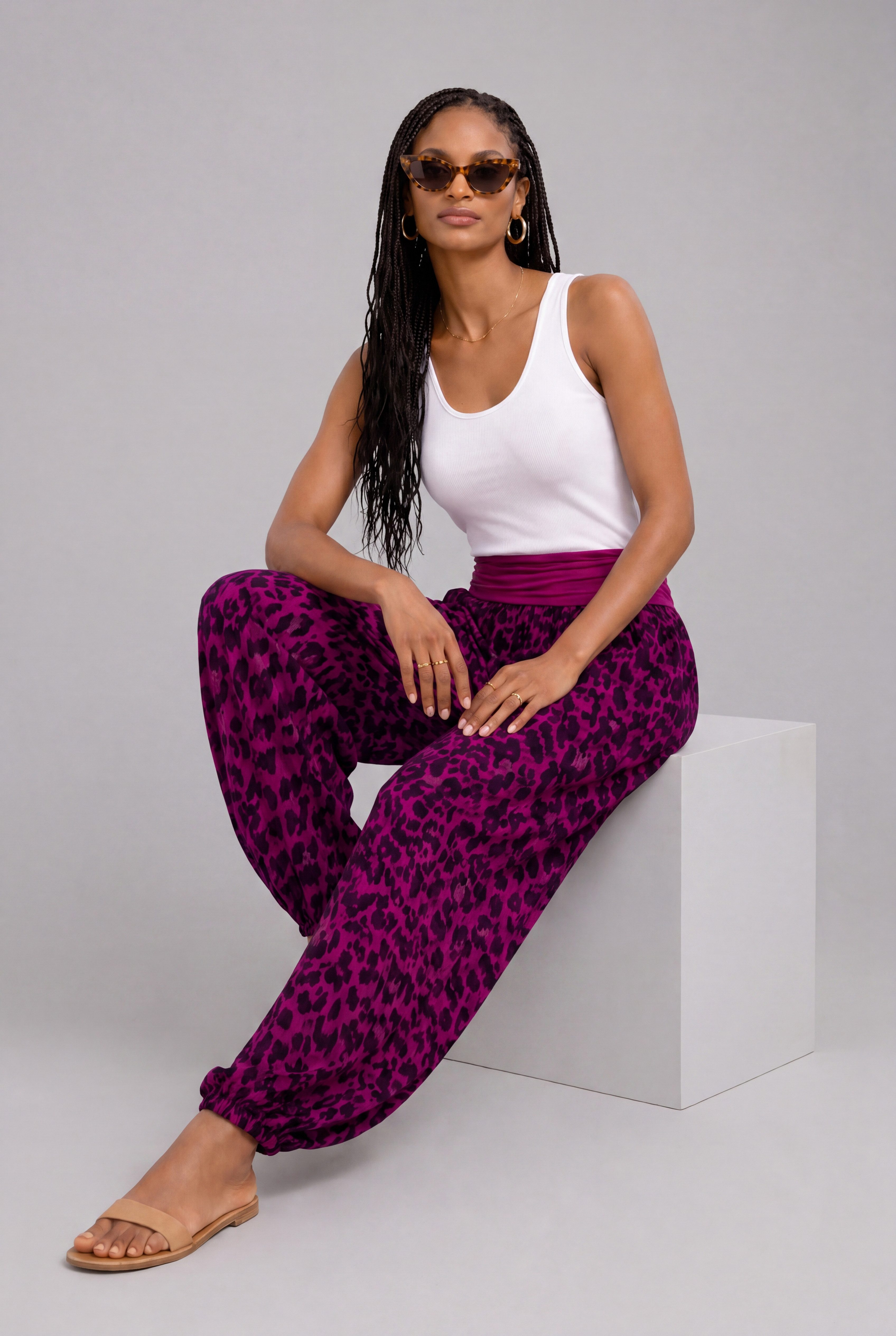 YC Fashion & Style Haremshose Pumphose Leo-Print mit breitem Komfortbund One Size 36–44