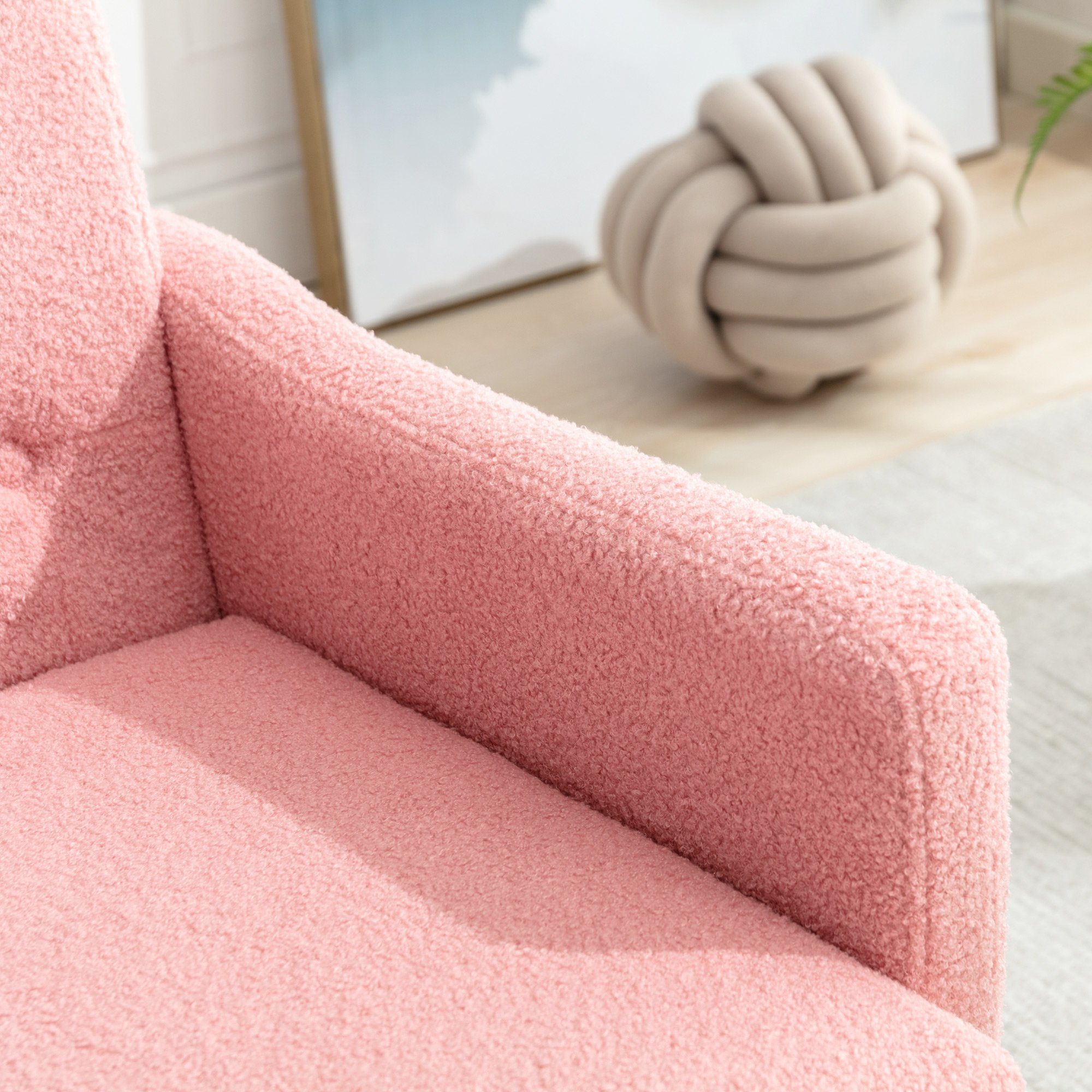 OKWISH Sessel Relaxsessel, Relaxstuhl, Sessel), Lesen bequemer Teddy-Samt-Stuhl Wohnzimmerstuhl, Entspannen, goldene Reißverschluss-Design bequemer zum rosa mit geeignet Sessel, Metallbeine, (Wohnzimmerstuhl, oder