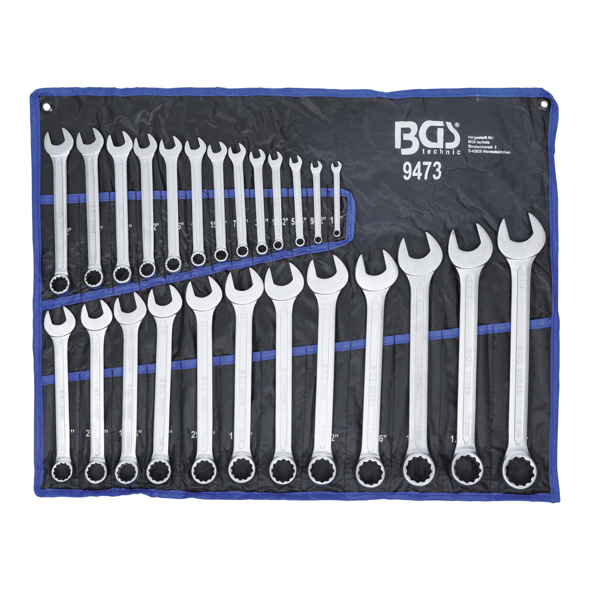 BGS technic Ringschlüssel BGS Maul-Ringschlüssel-Satz Zollgrößen SW 1/4 Zoll - 1.1/4 Zoll 25 tei