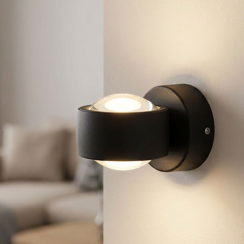 GLOBO LIGHTING LED Wandleuchte, Leuchtmittel inklusive, Warmweiß, LED Wandleuchte Metall Glas klar schwarz matt Up & Down 3000 Kelvin