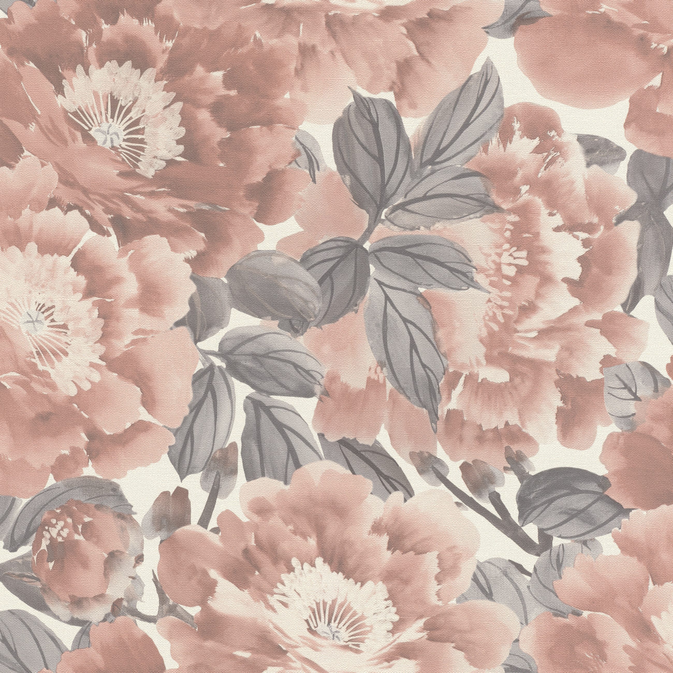 Rasch Vliestapete mit großen Blumen in Rosa und Grün, strukturiert, floral, botanische, Blumen, geblümt, (1 Rolle, 1 St), Floral