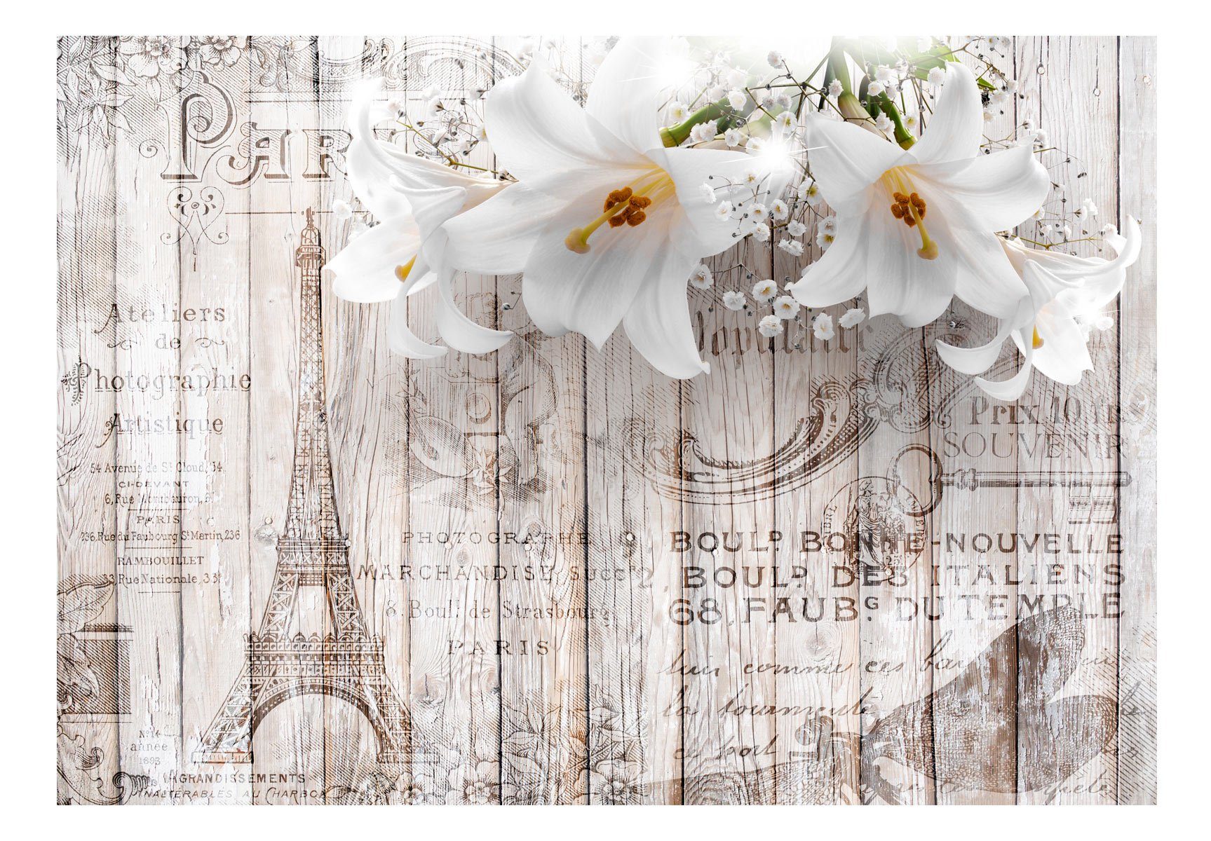 KUNSTLOFT Paris Flowering 3.43x2.45 Tapete Design m, lichtbeständige Vliestapete