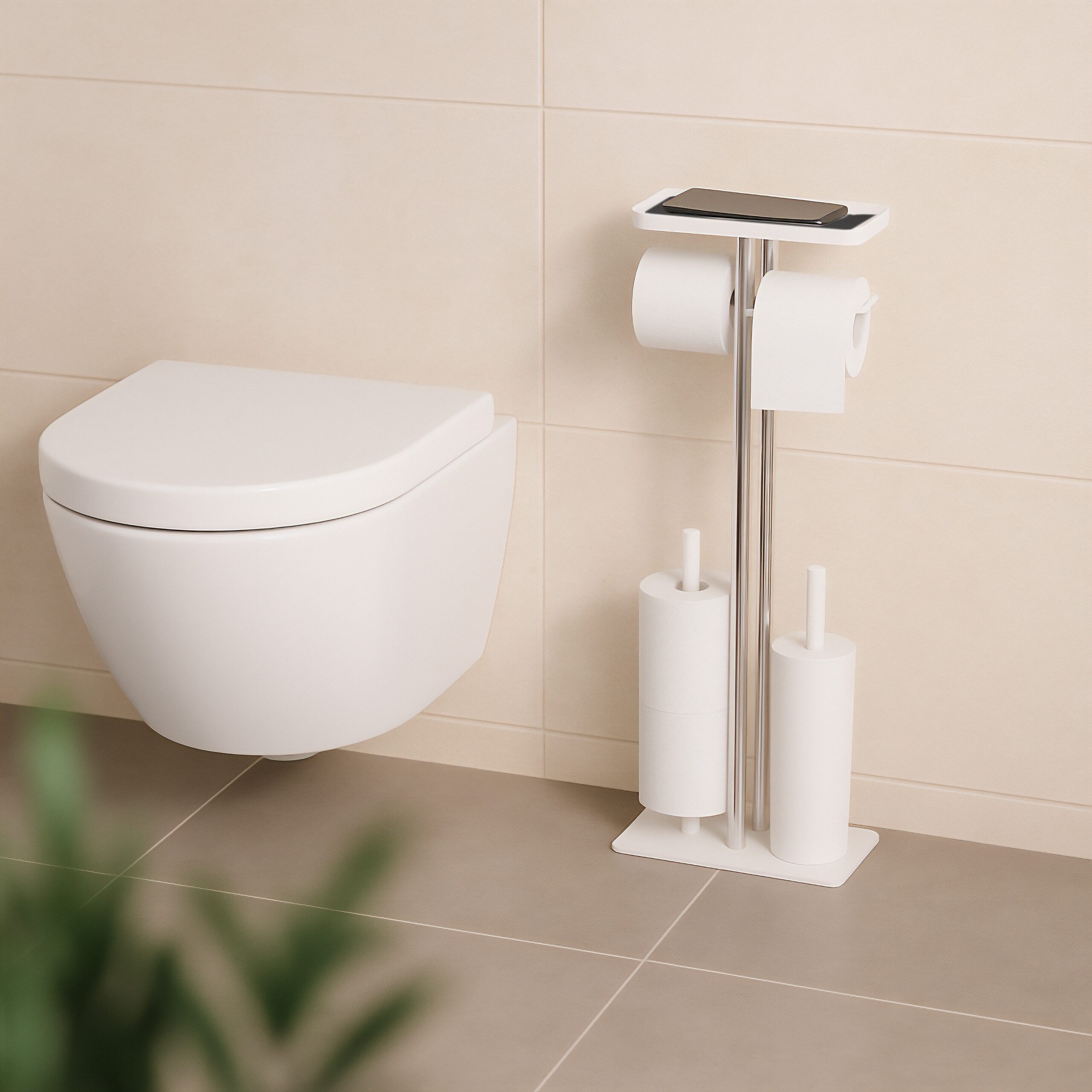 relaxdays WC-Garnitur Edelstahl Ablage, weiß günstig online kaufen