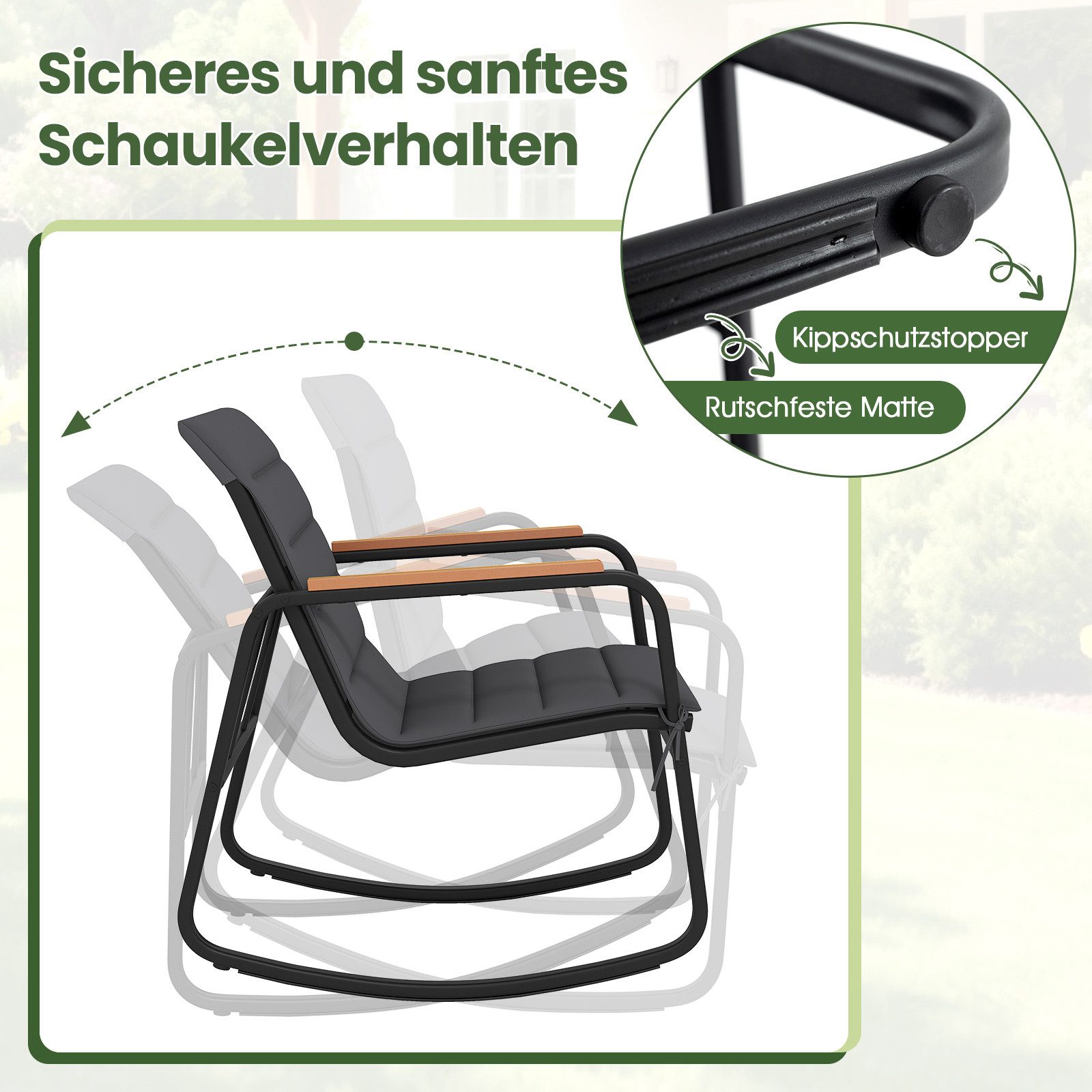 COSTWAY Balkonset, (3-tlg), Bistro-Set, 2 Schaukelstühlen mit Kissen, Tisch