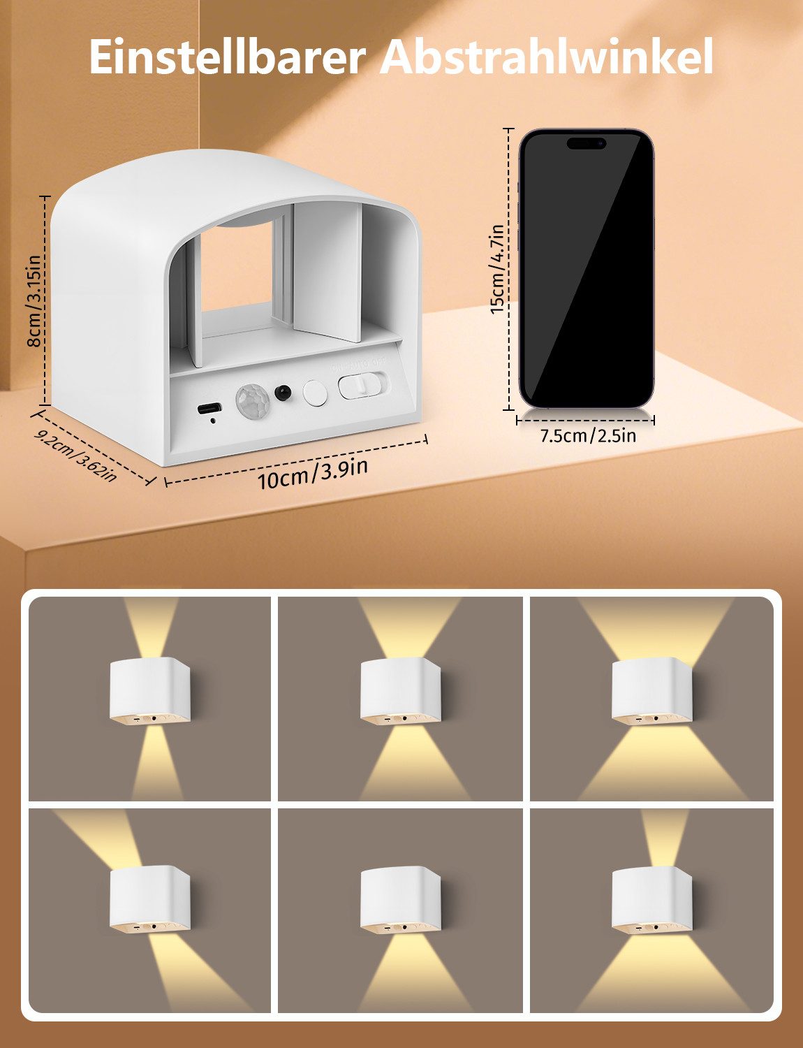 GeyouLux Wandleuchte 5000mAh Aufladbare Wandleuchte Innen, Fernbedienung & Dimmbar, LED-Lampen, LED Wandlampe mit Bewegungsmelder, 2 Stück