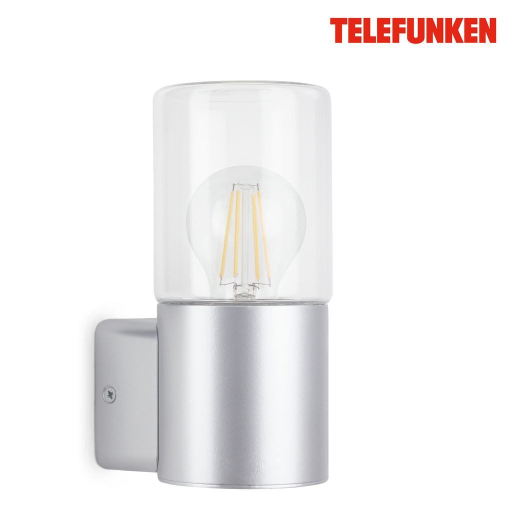 Telefunken Gartenstrahler 320504TF, ohne Leuchtmittel, 2700K - Extra-Warmweiß, Wand Außenleuchte IP44 silber E27 Fassung
