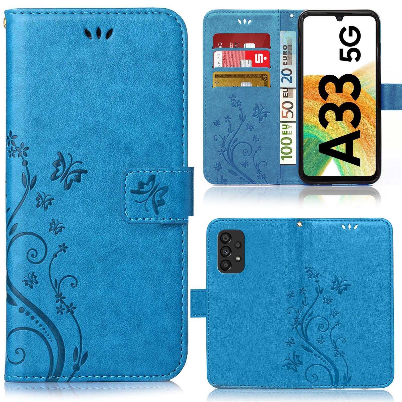 Numerva Handyhülle Bookstyle Flower Handytasche Schutzhülle für Samsung Galaxy A33 5G, Klapphülle Flip Cover Case