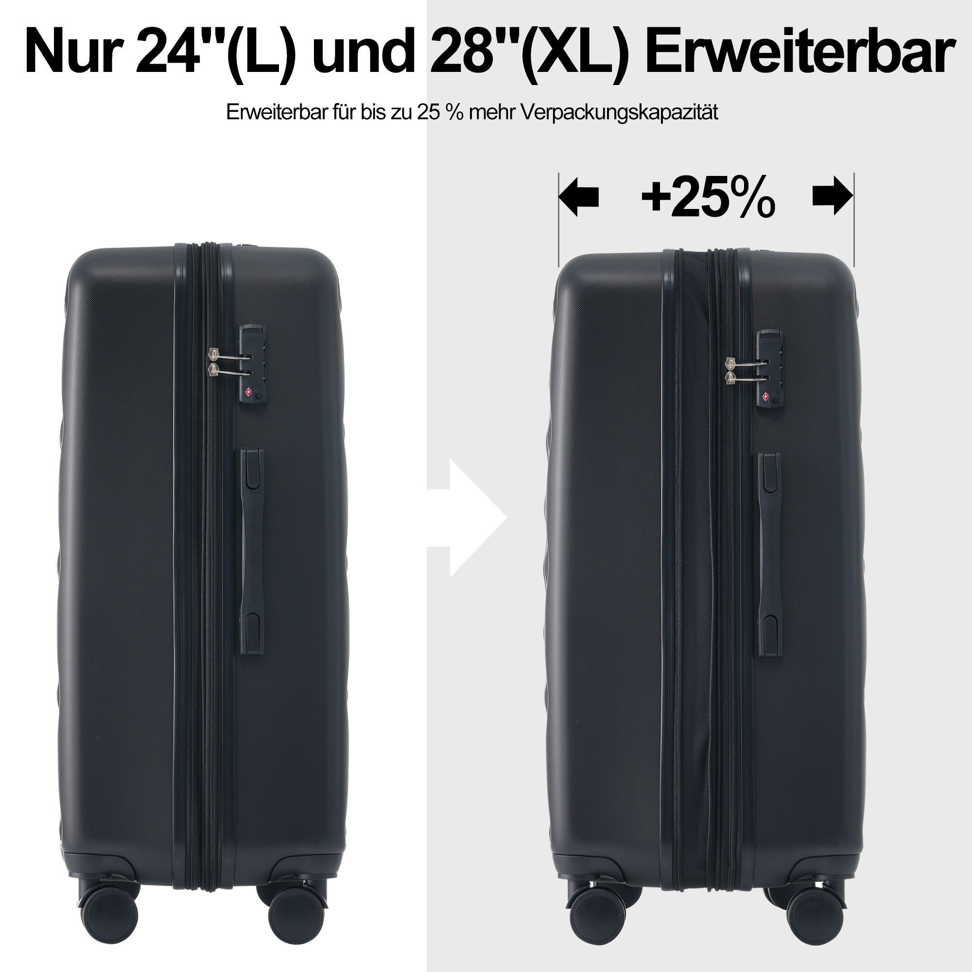 Flieks Trolleyset, 4 Rollen, (Set, 4 tlg), Kofferset Handgepäckkoffer Hartschalentrolley Set, mit kleiner Tasche