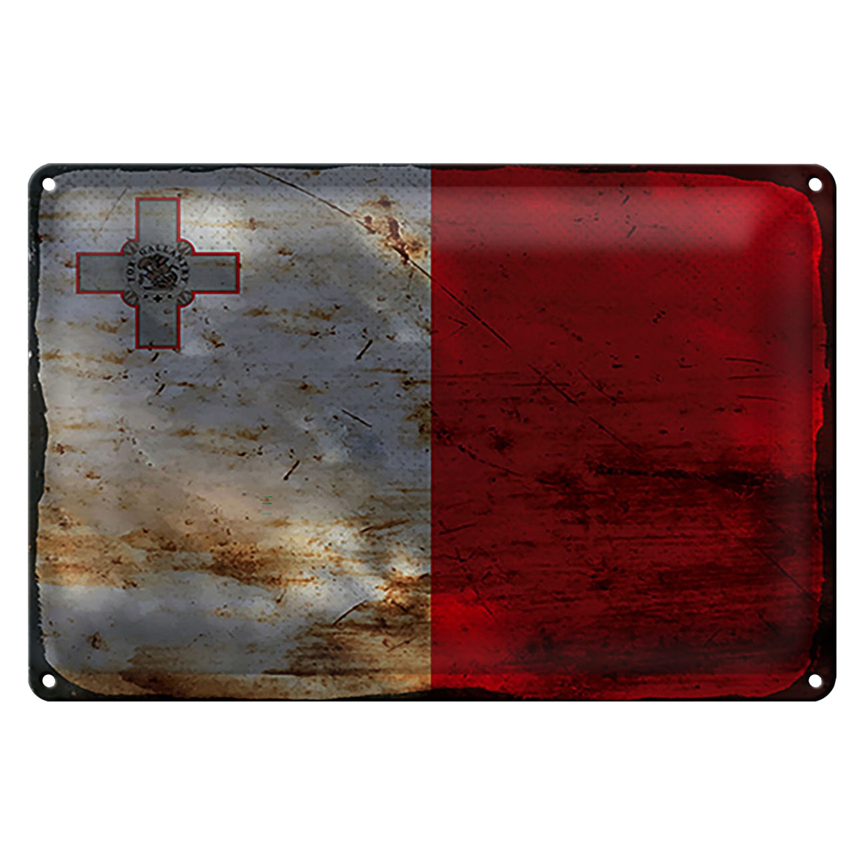 Roomando Metallschild Blechschild Flagge Malta 30x20cm Flag of Malta Rost