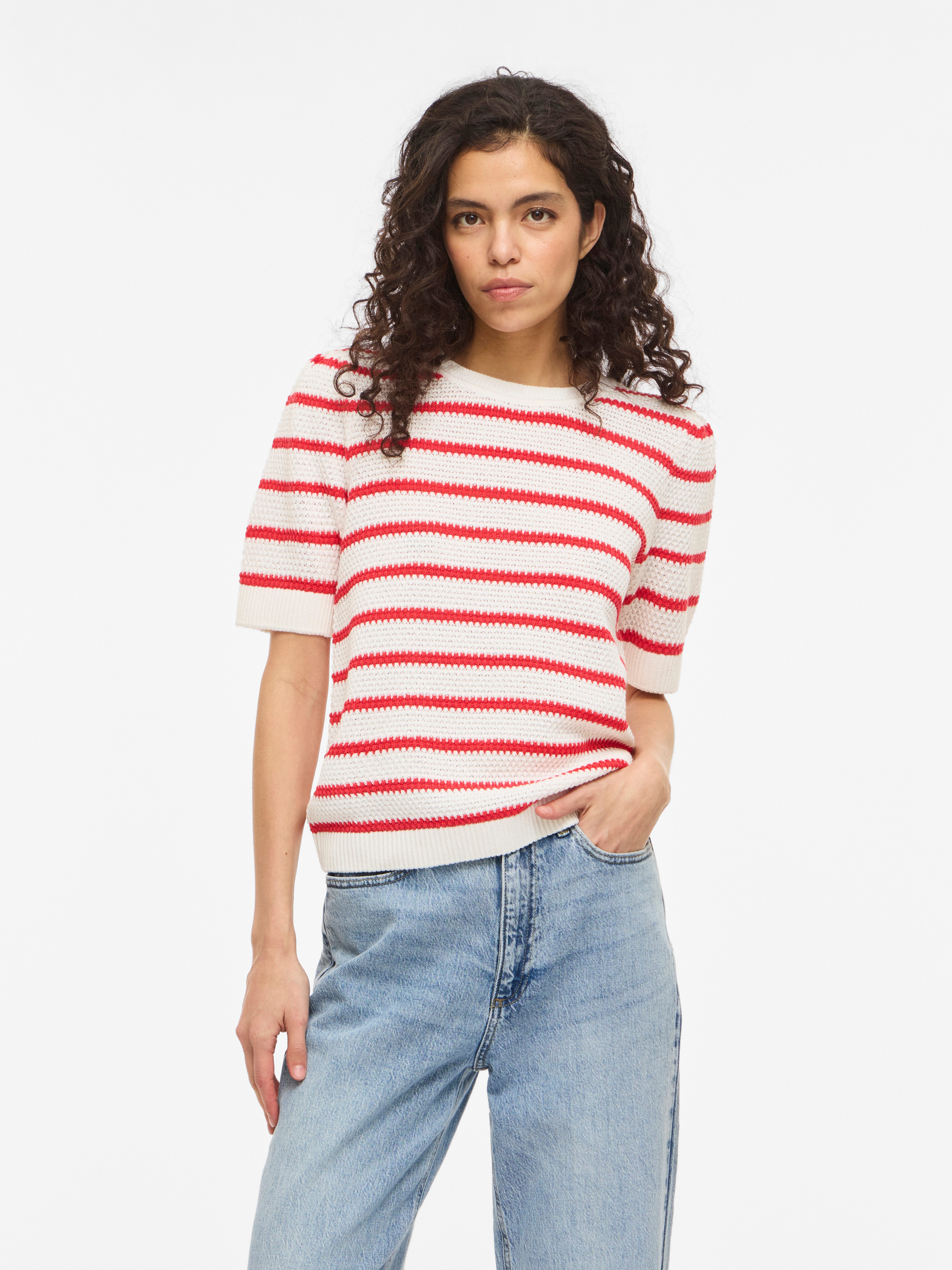Vila Kurzarmpullover VIDALO O-NECK S/S STRIPE KNIT-NOOS