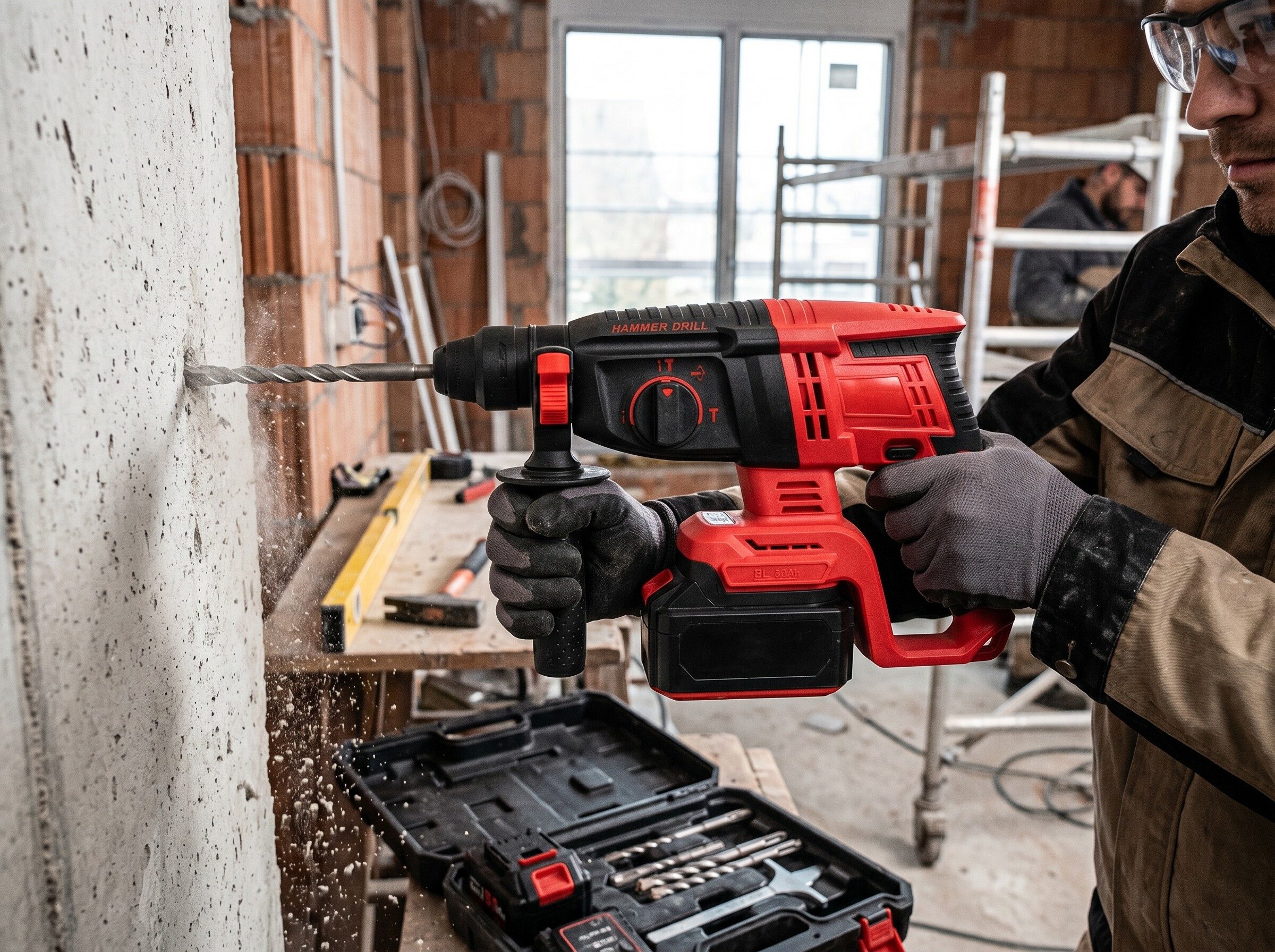 GARRYFIZH Akku-Bohrhammer Akku Bohrhammer 20V Bürstenlos 2x5.0Ah Meißelhammer Beton Bohren, SDS-Plus Kombihammer mit Überlastkupplung für Baustelle & Renovierung