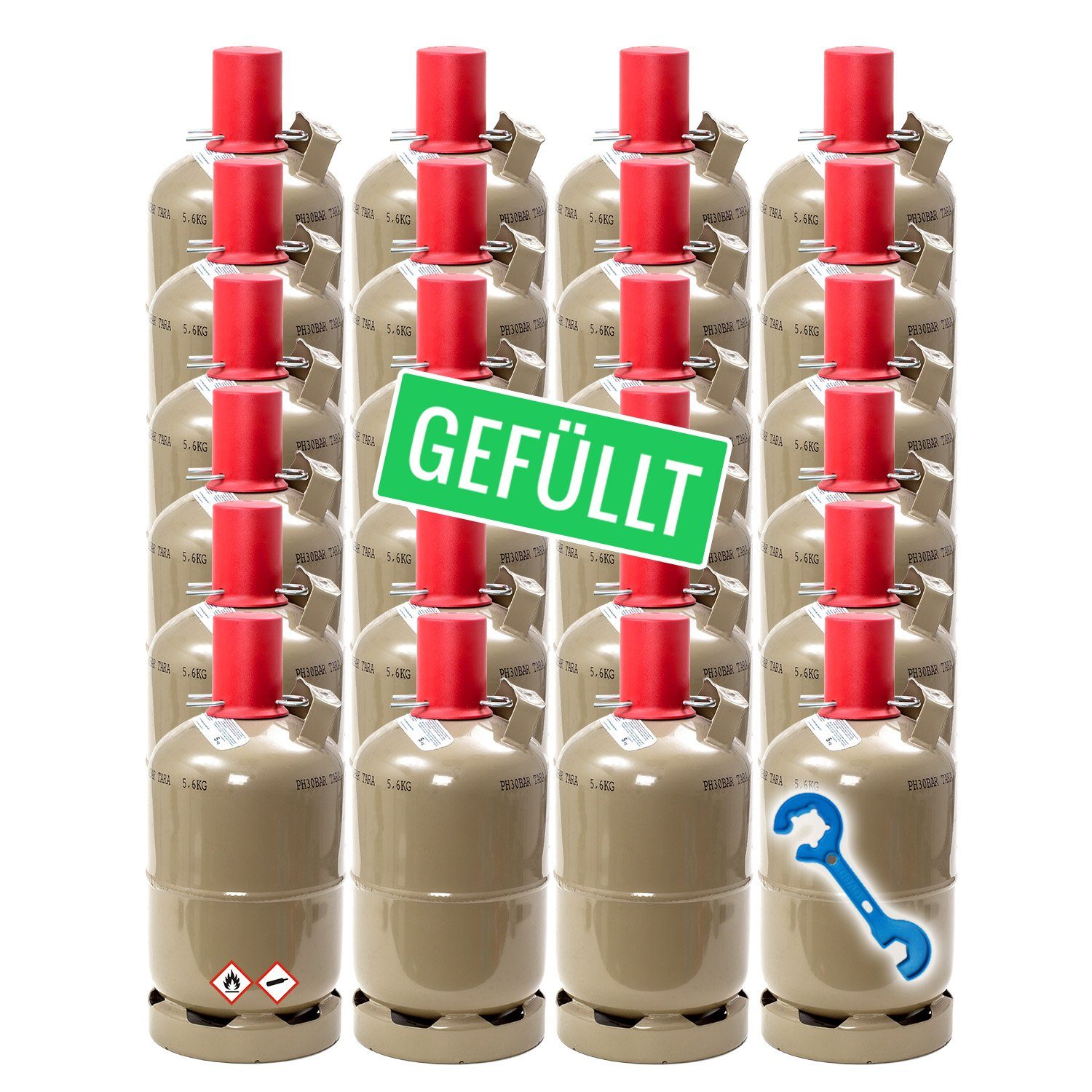 BlueCraft Gas, 24x 5kg Eigentum Gasflasche, Gasreglerlöser + 17er