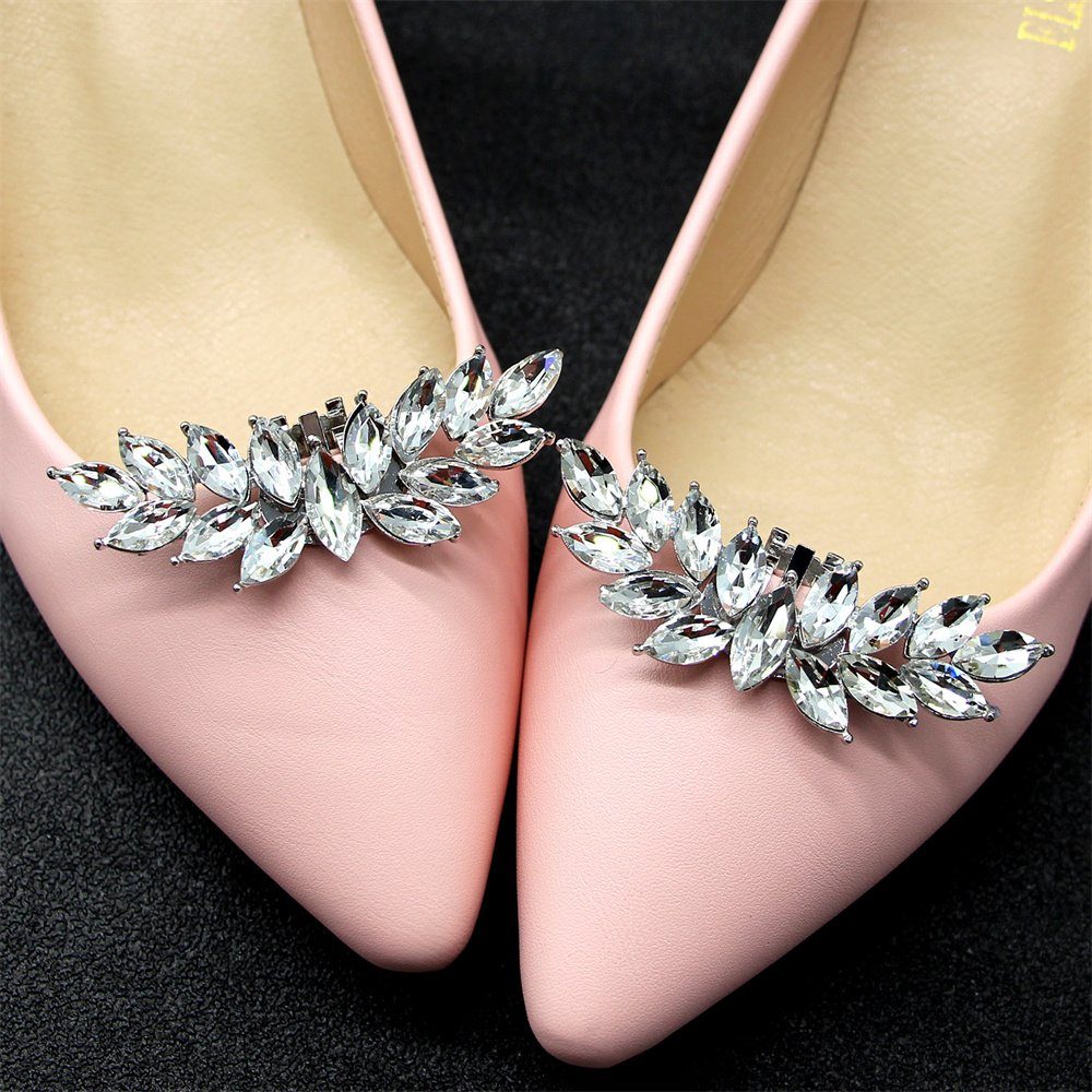 Rouemi Schuhanstecker Strass-Schuh-Clip, Braut Hochzeit Schuhe Dekoration Schuh Blume (Zwei Schuhschnallen) Silberfarben
