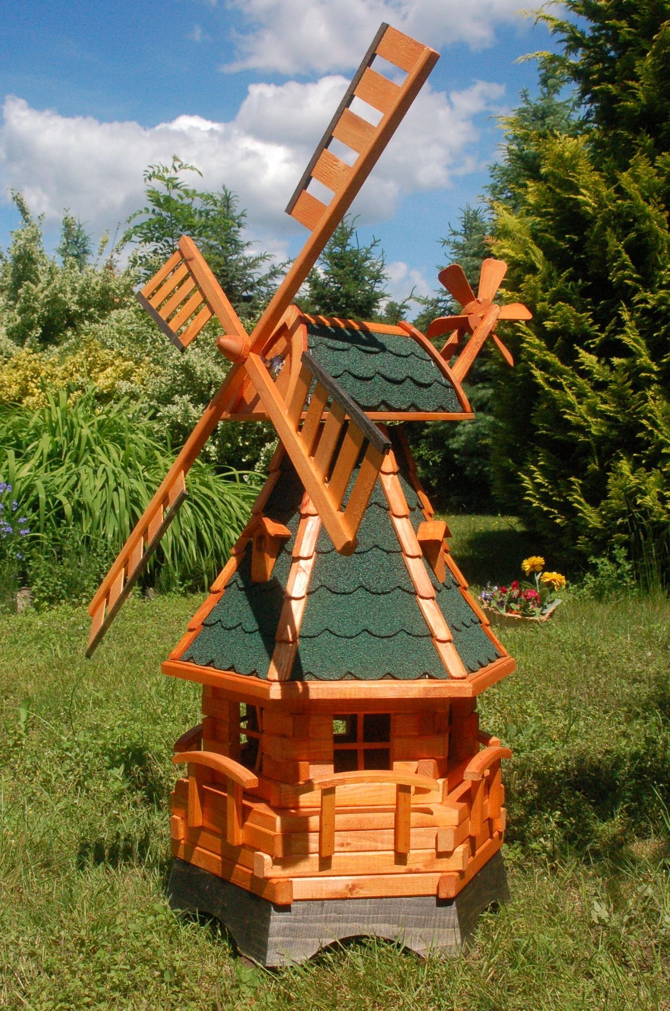 DSH DEKO SHOP HANNUSCH Gartenfigur Norddeutsche Windmühle 1,25m kugelgelagert, verschieden Farben Braun - Grün