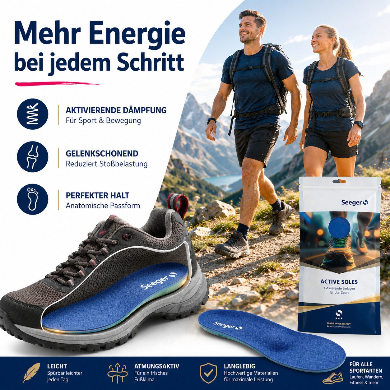 Seeger Gesundheitshaus orthopädische Schuheinlagen Orthopädische Schuheinlagen Active Soles (Aktivierende Einlagen für den Sport) – Bild 3 von 5