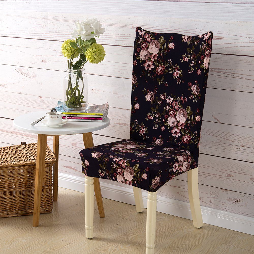 Stuhlhusse Geometrische Stuhlhusse Set mit Blumenmuster in Erhältlich in 17Farben, BTTO, Sitzflächenhusse langlebig verfügbar für Esszimmer Party Dekor Farbe #4-1 | Stuhlhussen