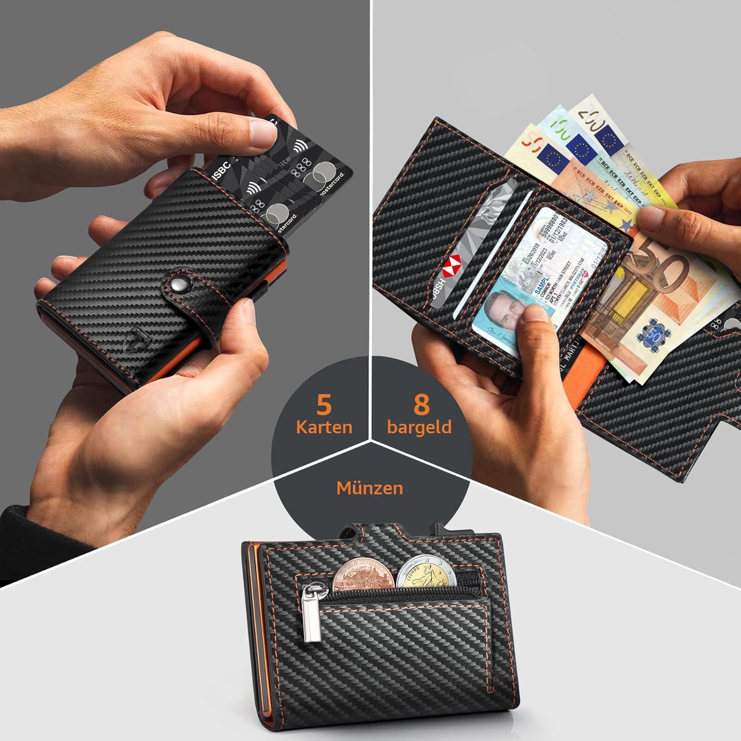 TEEHON Geldbörse Geldbeutel Herren mit Münzfach & RFID Schutz (Slim Wallet Kartenetui Klein, Portmonee Geldbörse Herren, 1-tlg), für Kreditkarten Kreditkartenet – Bild 4 von 5